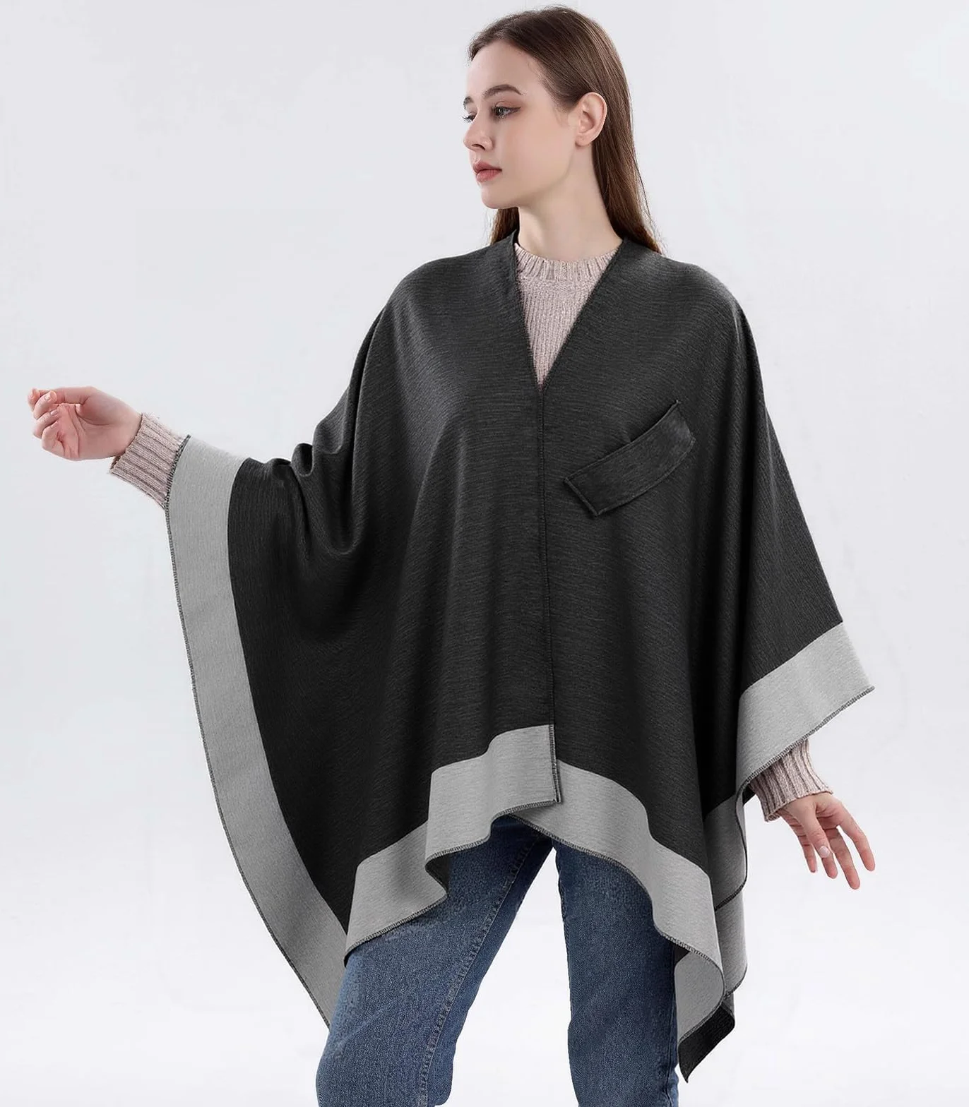Damski szal z krzyżem z przodu, eleganckie dzianinowe ponczo dwustronne, oversize, dzianinowy koc, ciepły zimowy szalik kardigan na wieczór