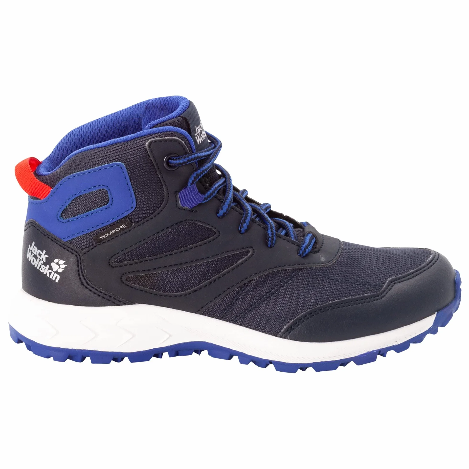 Jack Wolfskin WOODLAND TEXAPORE MID K Buty Trekkingowe Uniseks - dzieci, night Niebieski / Czerwony, 32 EU
