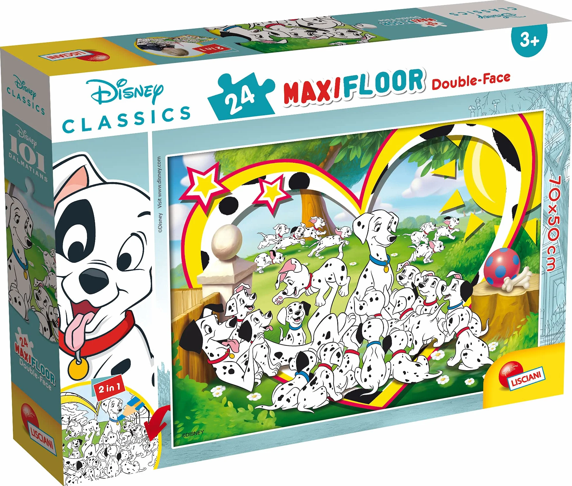 Lisciani Puzzle Maxi Floor para niños de 24 piezas 2 en 1, Doble Cara con reverso para colorear - Disney 101 Dálmatas 86641
