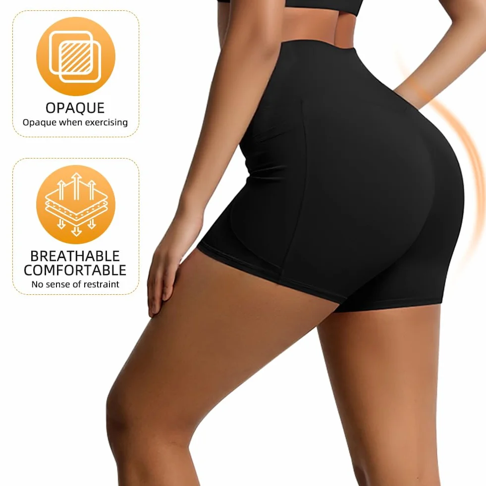 Damskie spodenki sportowe, krótkie legginsy damskie z wysokim stanem, z 2 kieszeniami bocznymi, nieprzezroczyste legginsy push up legginsy do biegania z wysokim stanem do jogi fitness bieganie