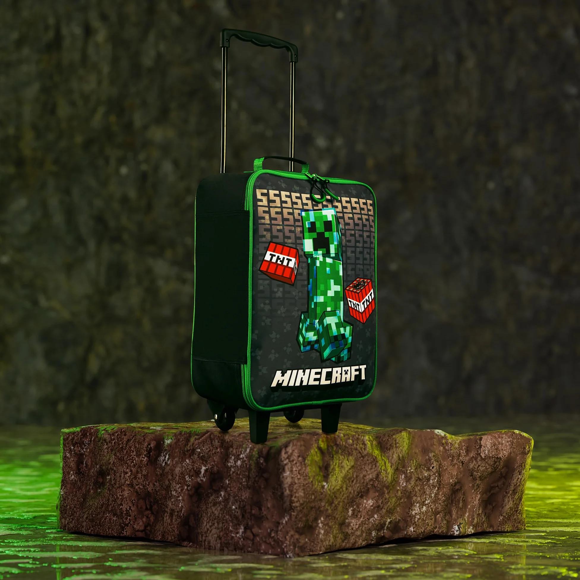 Minecraft Walizka dla dzieci dla chłopców i dziewcząt Sądzona torba bagażowa wózka Nawet na grafika torba podróżna z kółkami rozmiar torby na kabinę z uchwytem Trolley Suitcase Boys Czarny zielony