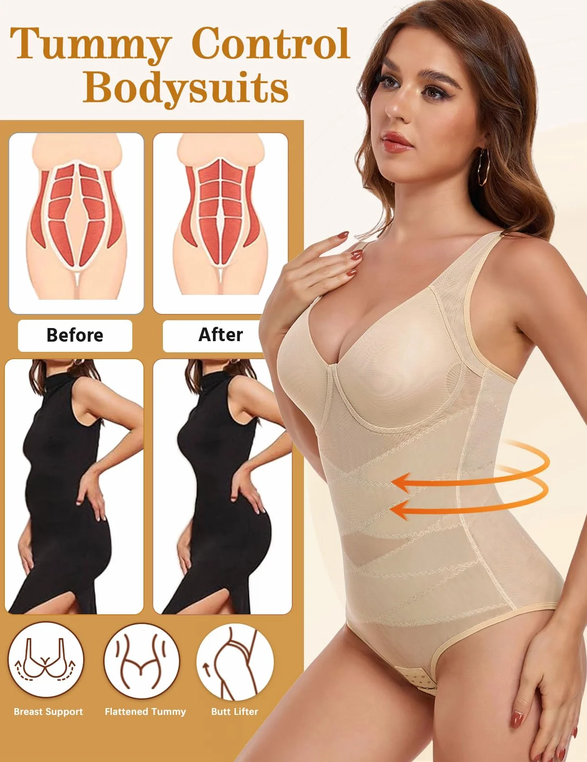 Yuson Girl Body modelujące damskie body modelujące sylwetkę z oddychającą siatką bielizna modelująca bezszwowa bielizna regulowane ramiączka i kontrola niewidzialny brzuch z biustonoszem