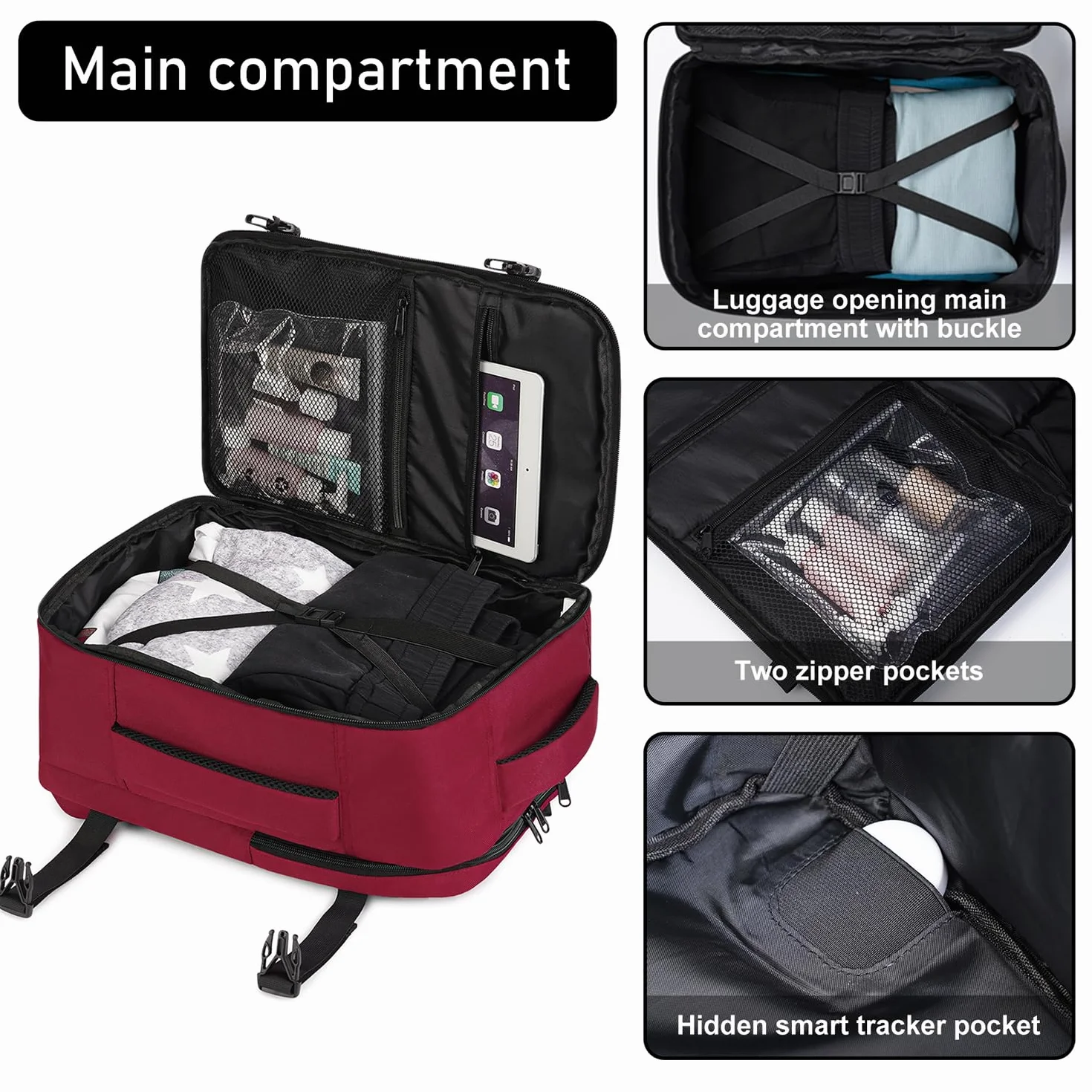 ECOHUB Ryanair Torba kabinowa 40x20x25 Plecak na bagaż podręczny Recyklingowany PET Eco Friendly Torba pod siedzenie 20L Patented(Czerwony)