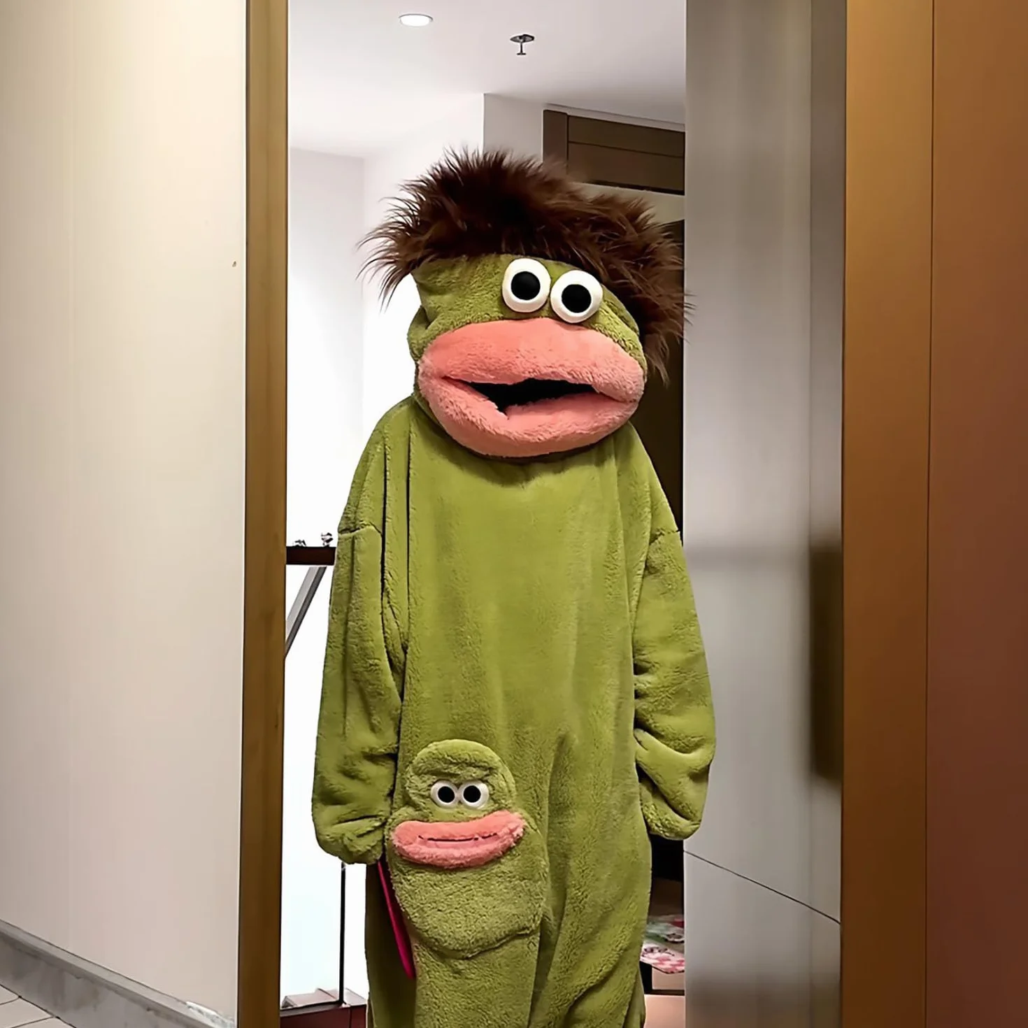 Silly Onesie Green Plush Monster Onesie piżama, przytulne body z miękkiej tkaniny, długie rękawy, uroczy wzór kreskówkowy