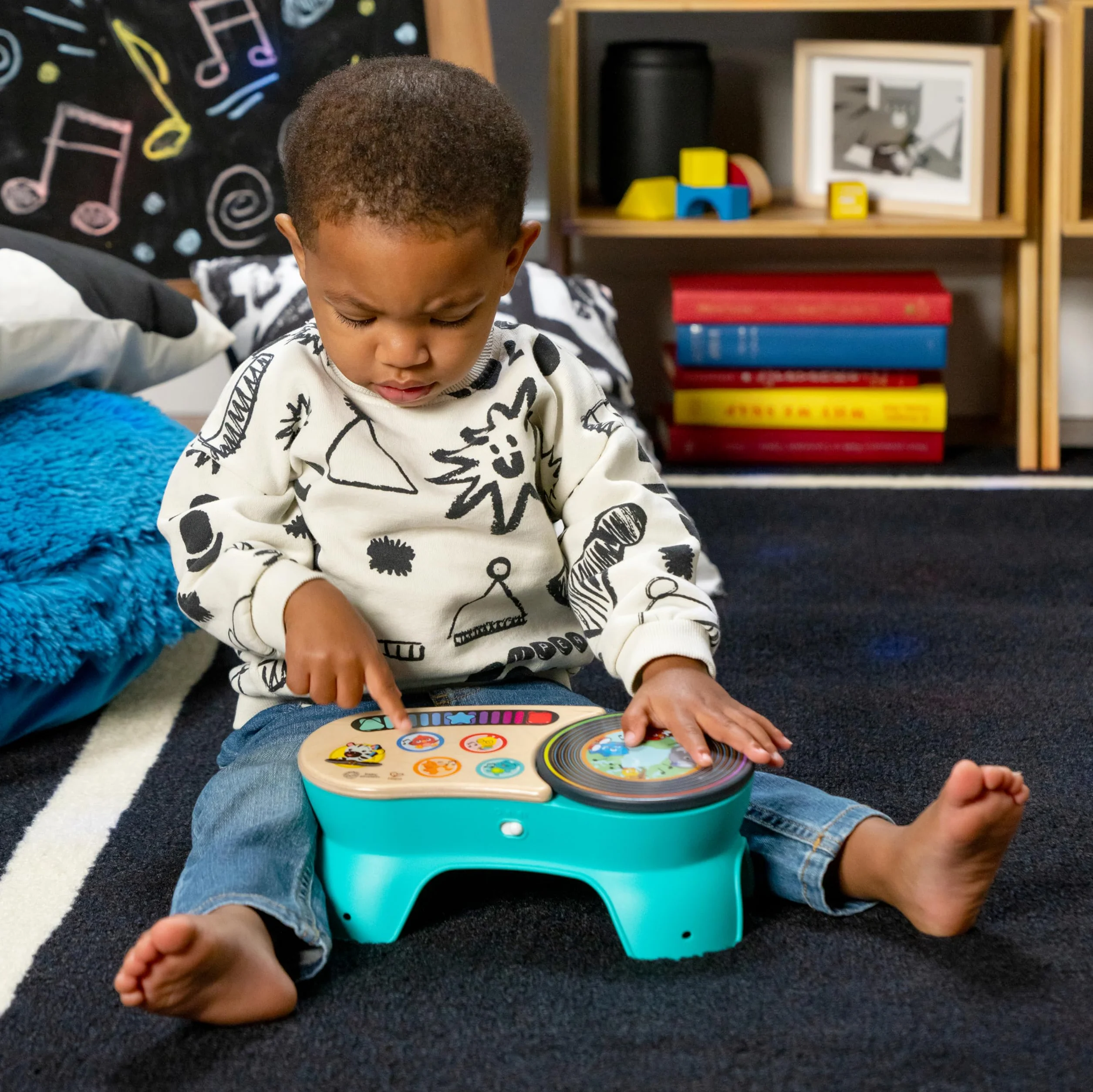 Baby Einstein, Hape DJ Discovery zabawka muzyczna gramofon, dla niemowląt, ponad 50 dźwięków i melodii, reaguje na najlżejszy dotyk, od 6 miesięcy
