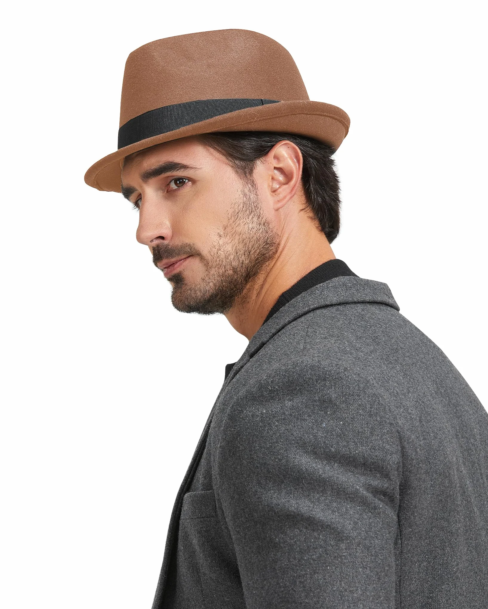 Zylioo Filcowe czapki Trilby w wielu rozmiarach, regulowany rozmiar ciepła czapka fedora, unisex kapelusz Manhattan, kubański kapelusz z krótkim rondem ze wstążką