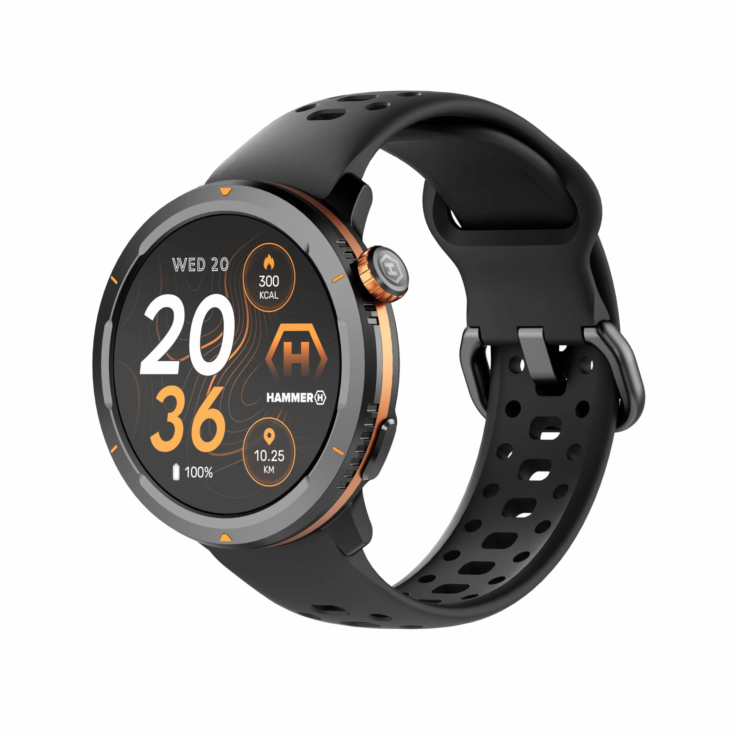 Hammer Smartwatch 2 Lite, wyświetlacz AMOLED 1,43 cala, funkcja Always-on-Display, bateria 370 mAh do 15 dni na jednym ładowaniu, wodoodporność 3 ATM, Bluetooth i przycisk SOS.