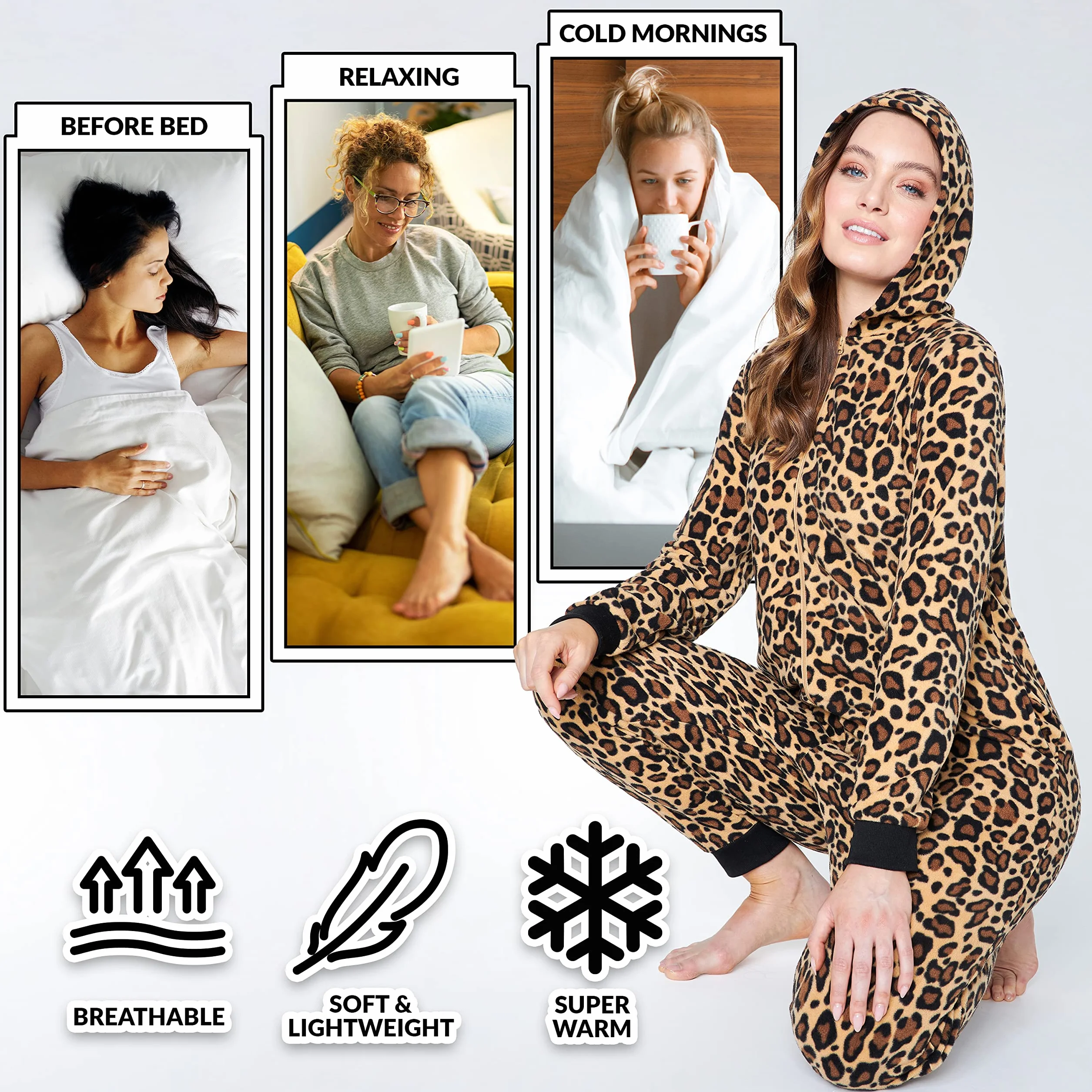 CityComfort Kombinezony dla kobiet, miękkie, wygodne piżamy z polaru dla kobiet, puszysty polarowy kombinezon, odzież do domu, rozmiary S-XL, Brązowy, M