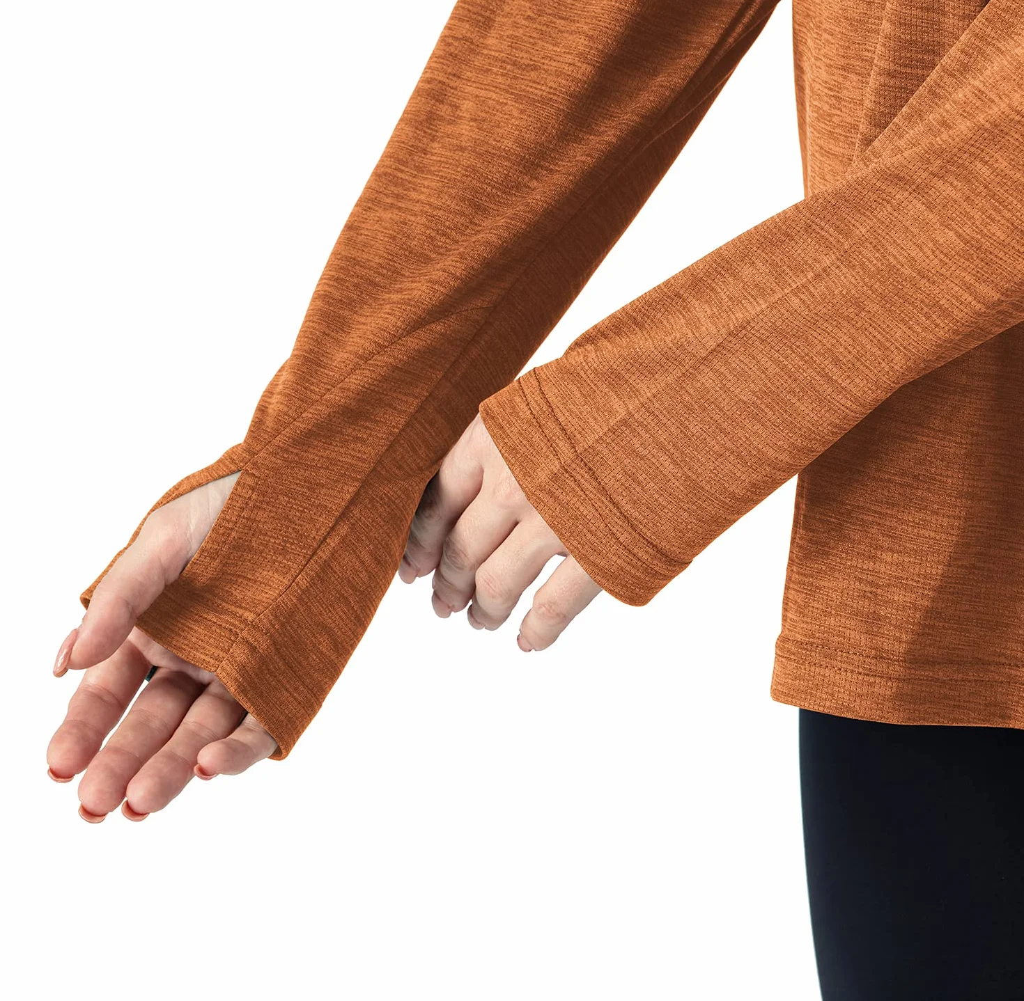 YSENTO Damska sportowa koszulka z długim rękawem, koszulka do biegania, UPF 50+, Fitness Hoodie z otworami na kciuki pomarańczowa pomarańczowy S