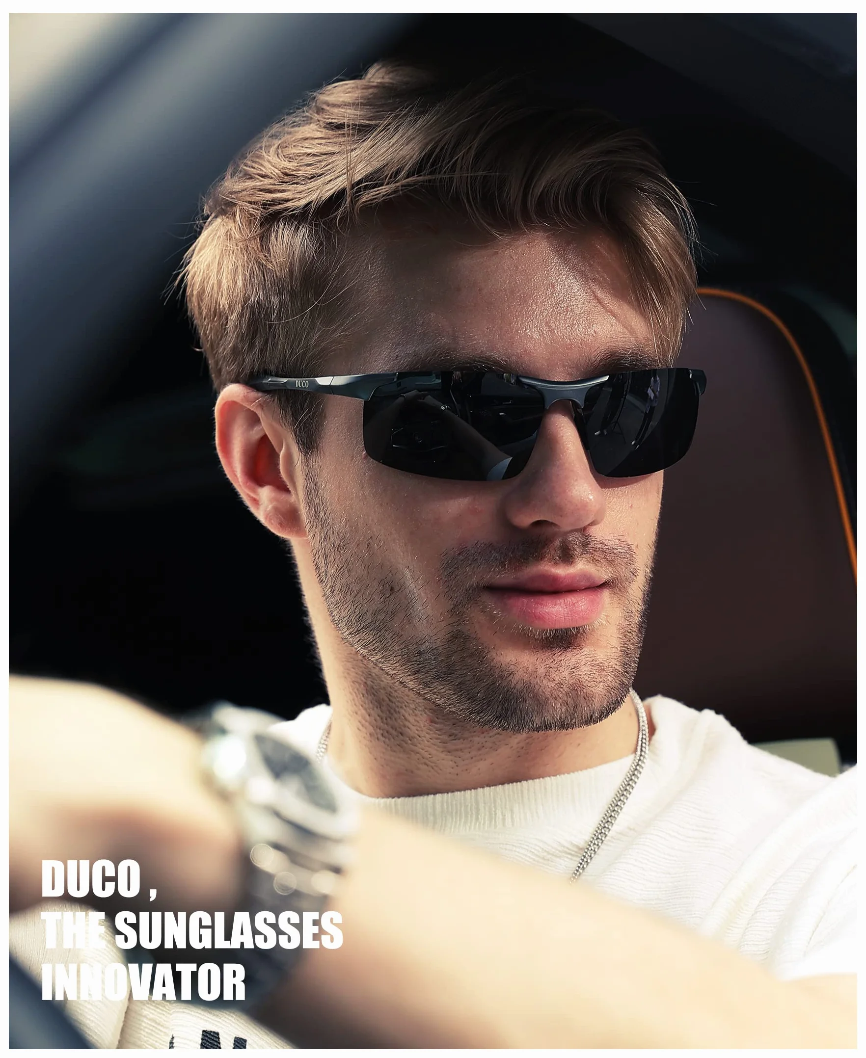 DUCO Męskie okulary sportowe, polaryzacyjne, okulary przeciwsłoneczne, ultralekkie, metalowe oprawki ze stopu aluminium i magnezu, ochrona UV400, męskie okulary przeciwsłoneczne 8177S