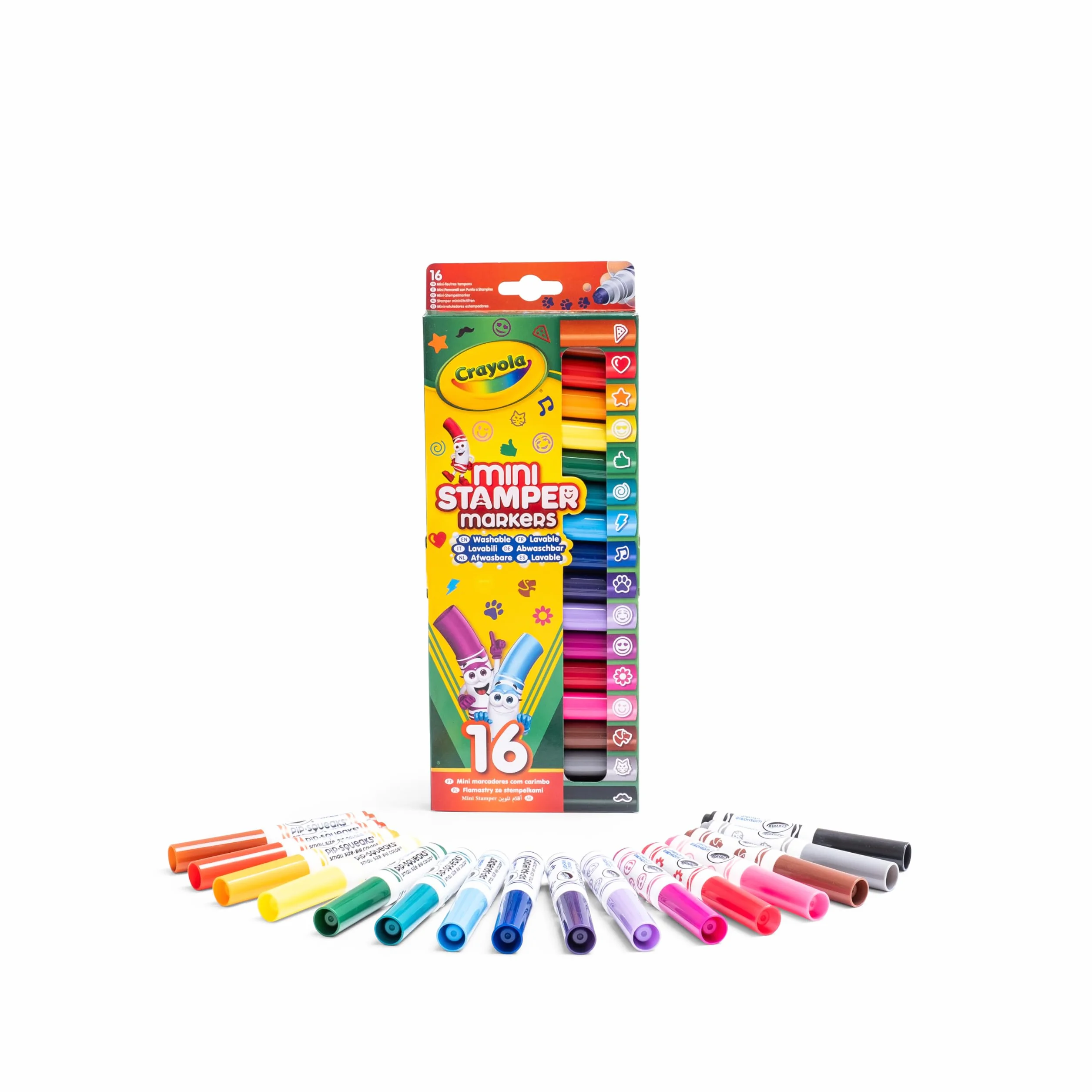 CRAYOLA - 16 zmywalnych markerów ze stemplem Pip Squeaks, różne kolory, do szkoły i w czasie wolnym od 3 lat