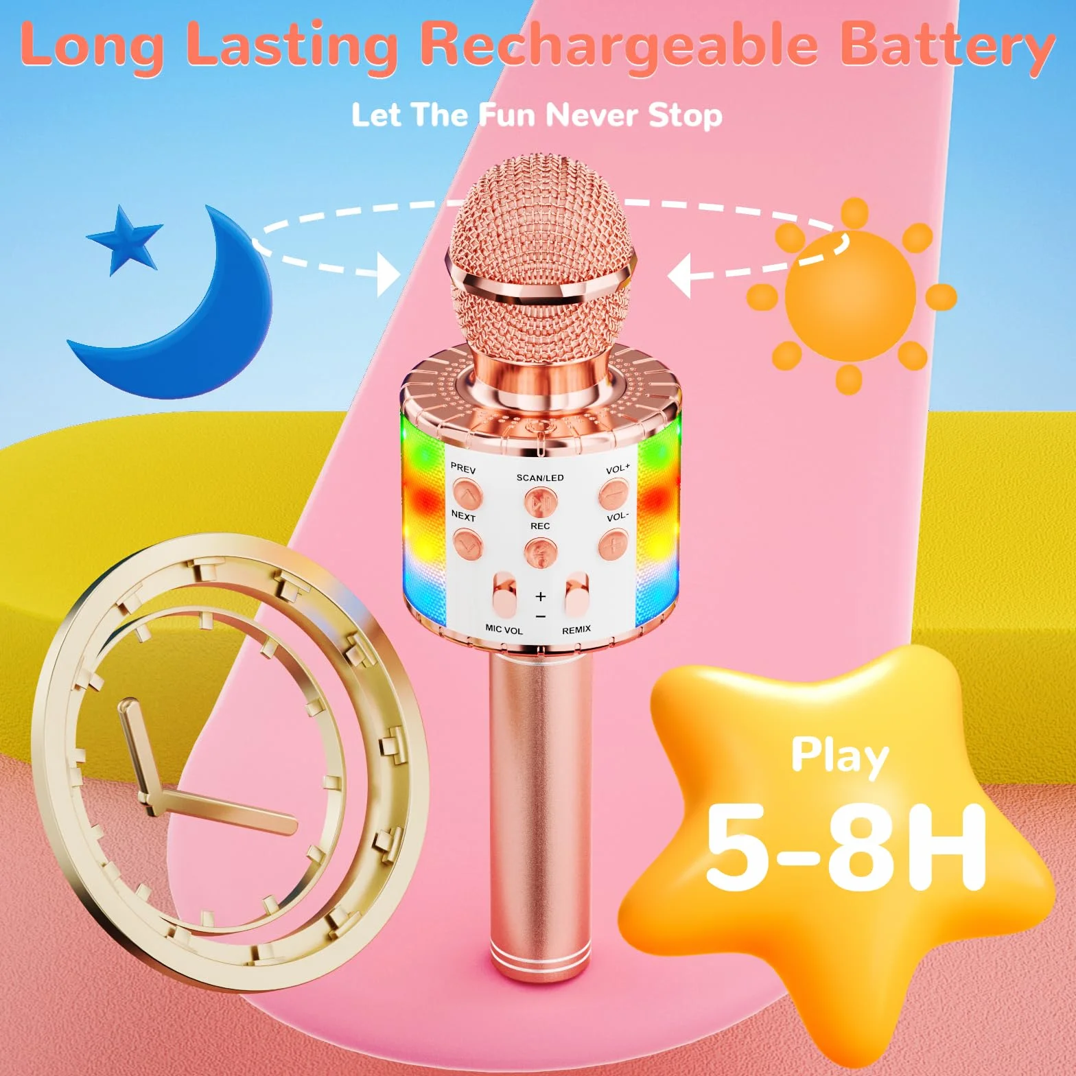 Ankuka Bezprzewodowy mikrofon do karaoke, 4 w 1, ręczny mikrofon Bluetooth, głośnik, maszyna do karaoke z tańczącymi światłami LED, domowy odtwarzacz KTV kompatybilny z urządzeniami z systemem Android