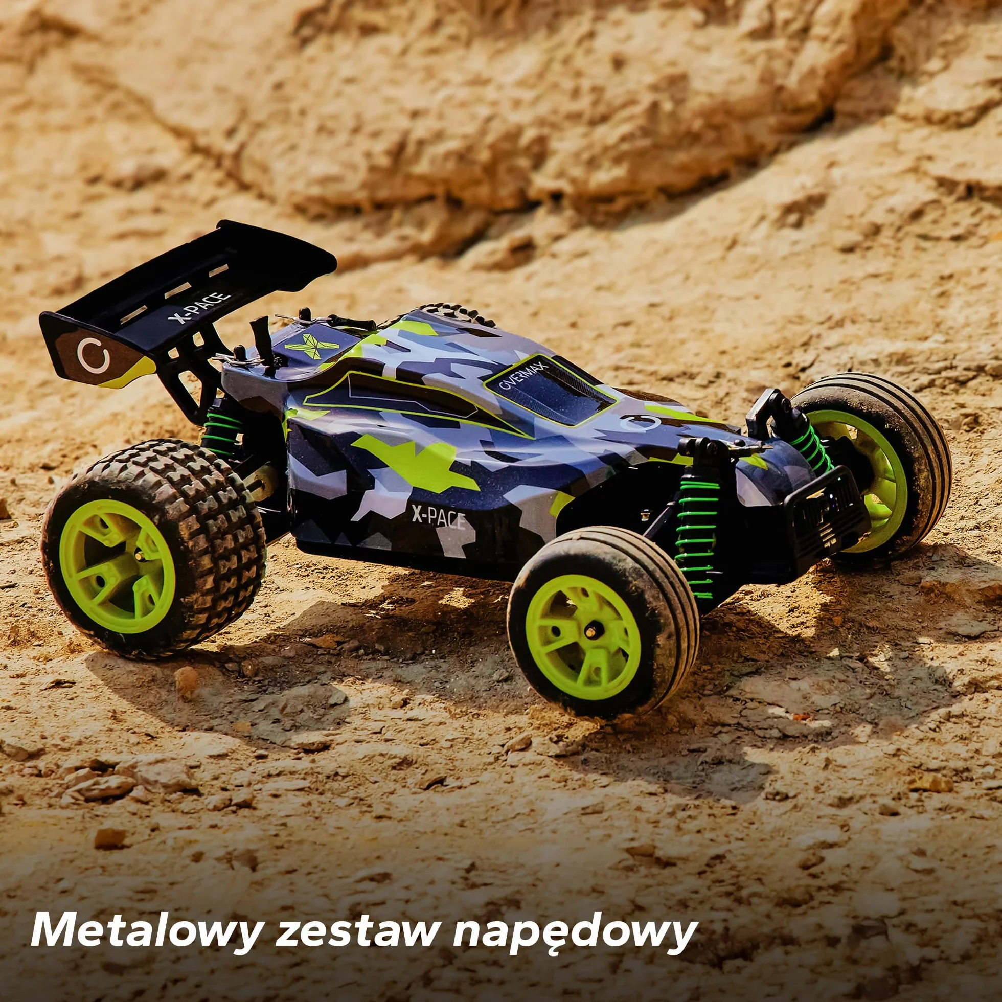 Samochód Zdalnie Sterowany OVERMAX X-Pace 4x4, Skala 1:18, Prędkość 45km/h, Zasięg 100m, Bateria Li-ion 850mAh, LED, Niezależne Zawieszenie, Wyczynowe Opony