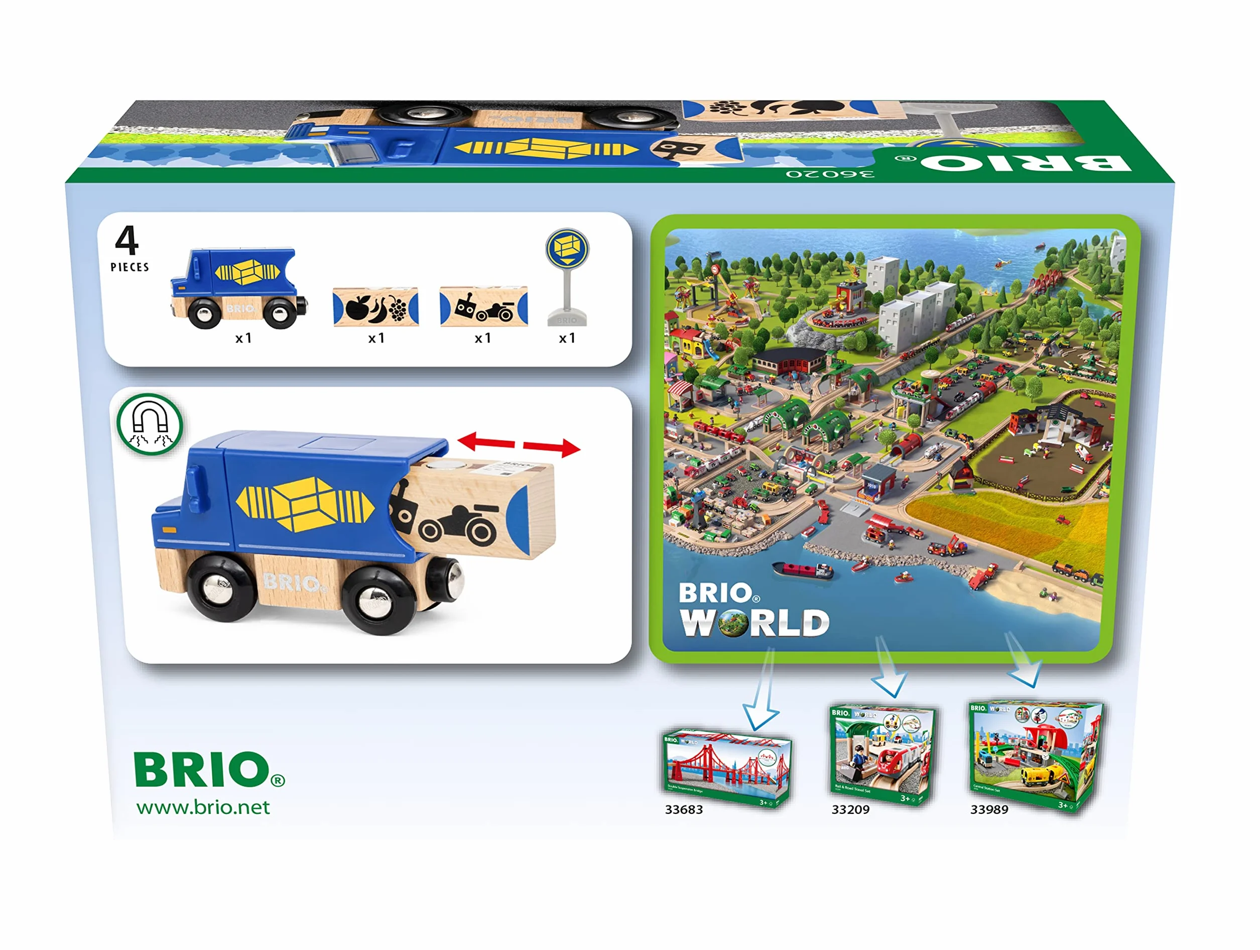 BRIO World 36020 Zustell-Fahrzeug - Blauer Liefer-LKW mit zwei magnetischen Holzcontainern - Empfohlen für Kinder ab 3 Jahren und kompatibel mit den Schienen der BRIO World