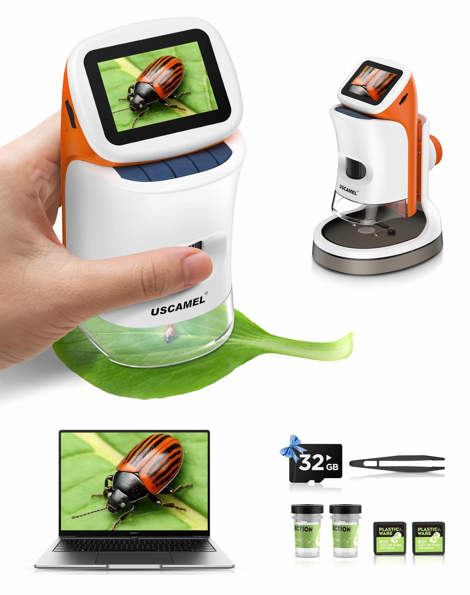 Przenośny mikroskop dla dzieci z ekranem: 100-1000x kieszonkowy mikroskop cyfrowy dla dzieci z ekranem LCD 4K 5,1 cm ładowany przez USB, karta TF 32G, 15 szt. preparatów