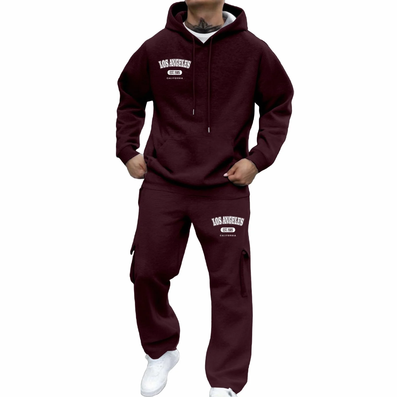 Generisch Męski dres do biegania, dres treningowy, strój rekreacyjny, 2-częściowy, przewiewna bawełna, ciepła bawełna Y2K, kieszenie, kaptur, sportowy dres sportowy, oddychający krój
