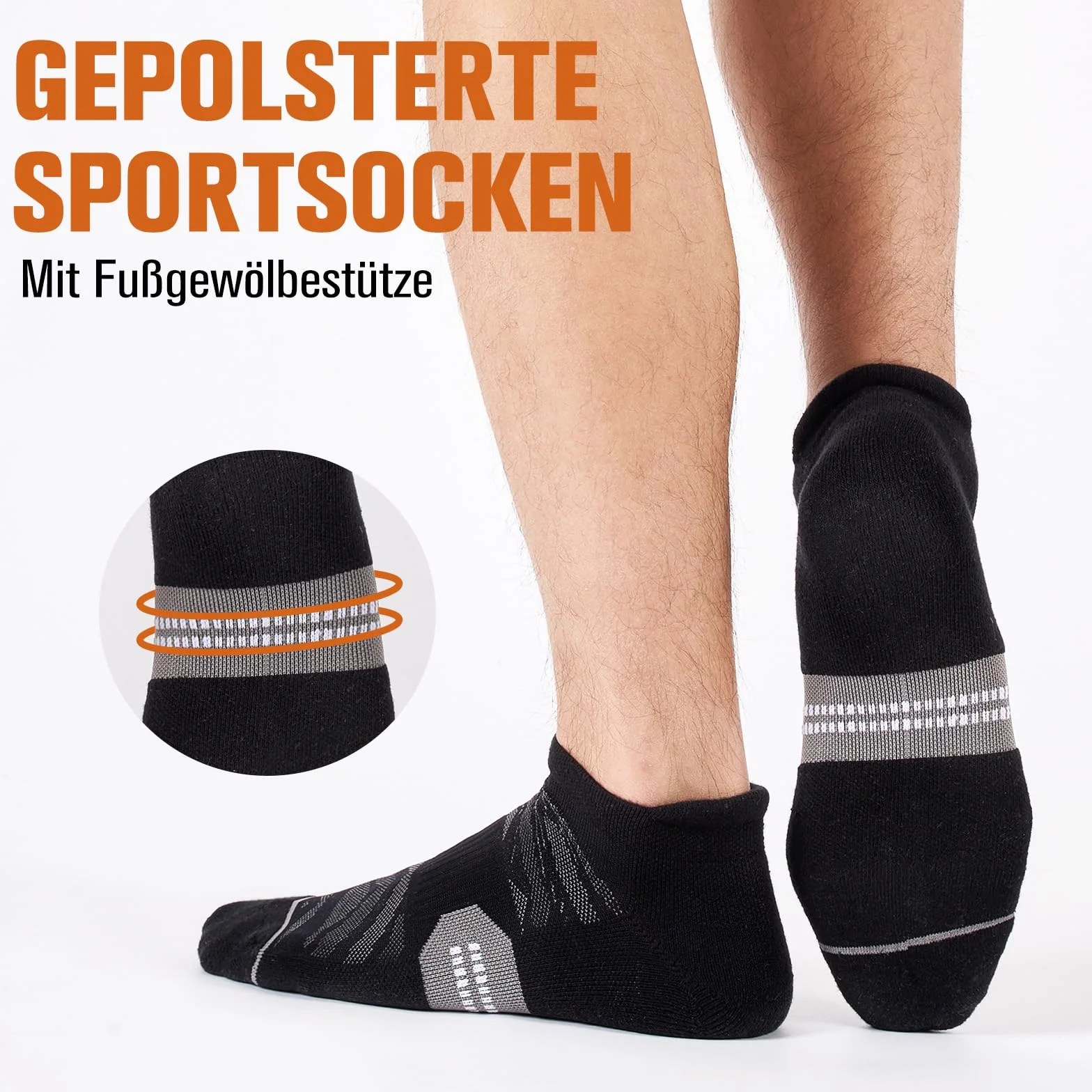 Niorasen Sneaker skarpetki męskie damskie, oddychające krótkie skarpetki sportowe z polstrowaną obudową, 6 par
