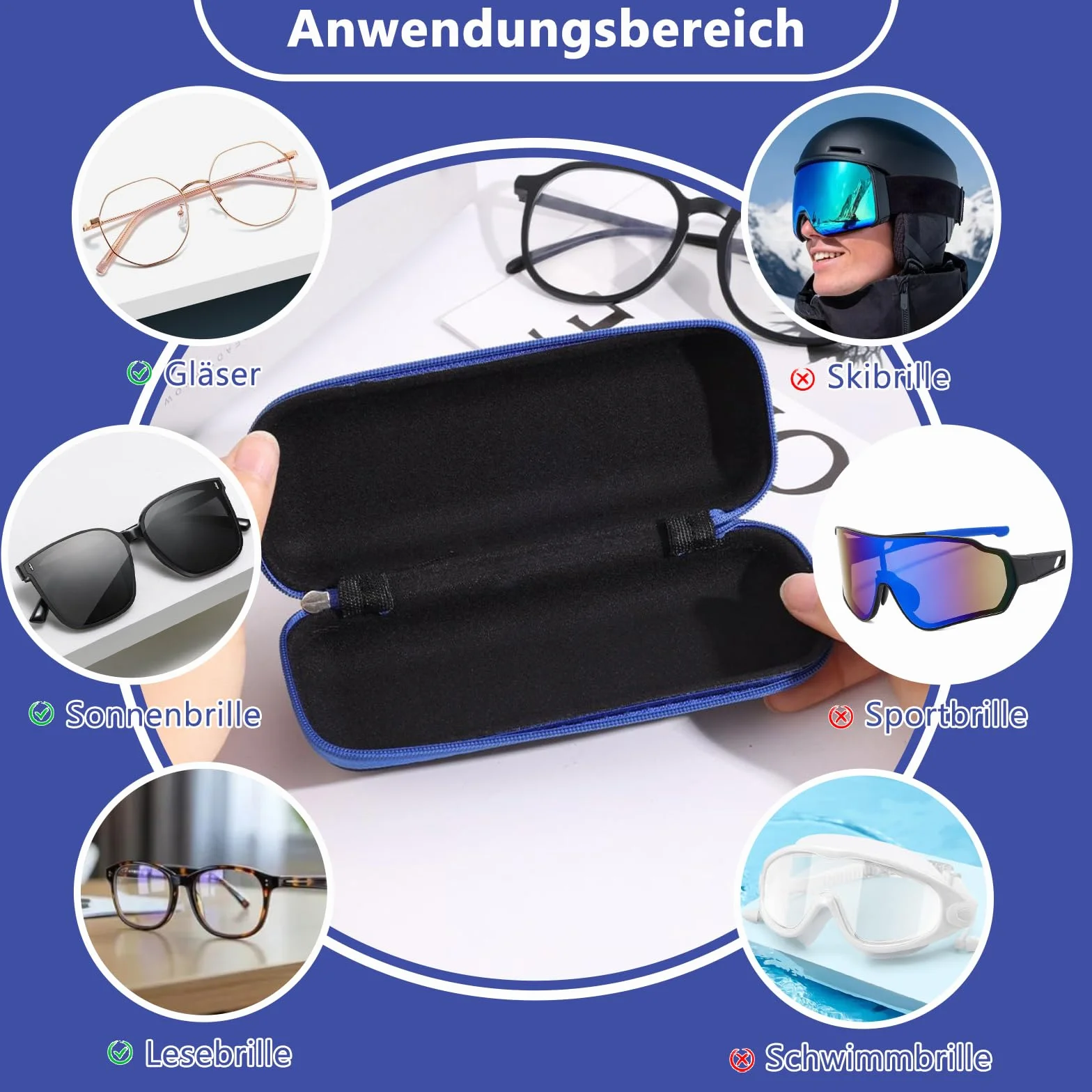 Etui na okulary, 4 sztuki, materiał dżinsowy, twarde etui na okulary przeciwsłoneczne, etui z karabińczykiem i 4 ściereczkami do czyszczenia, do okularów sportowych, rowerowych, do czytania