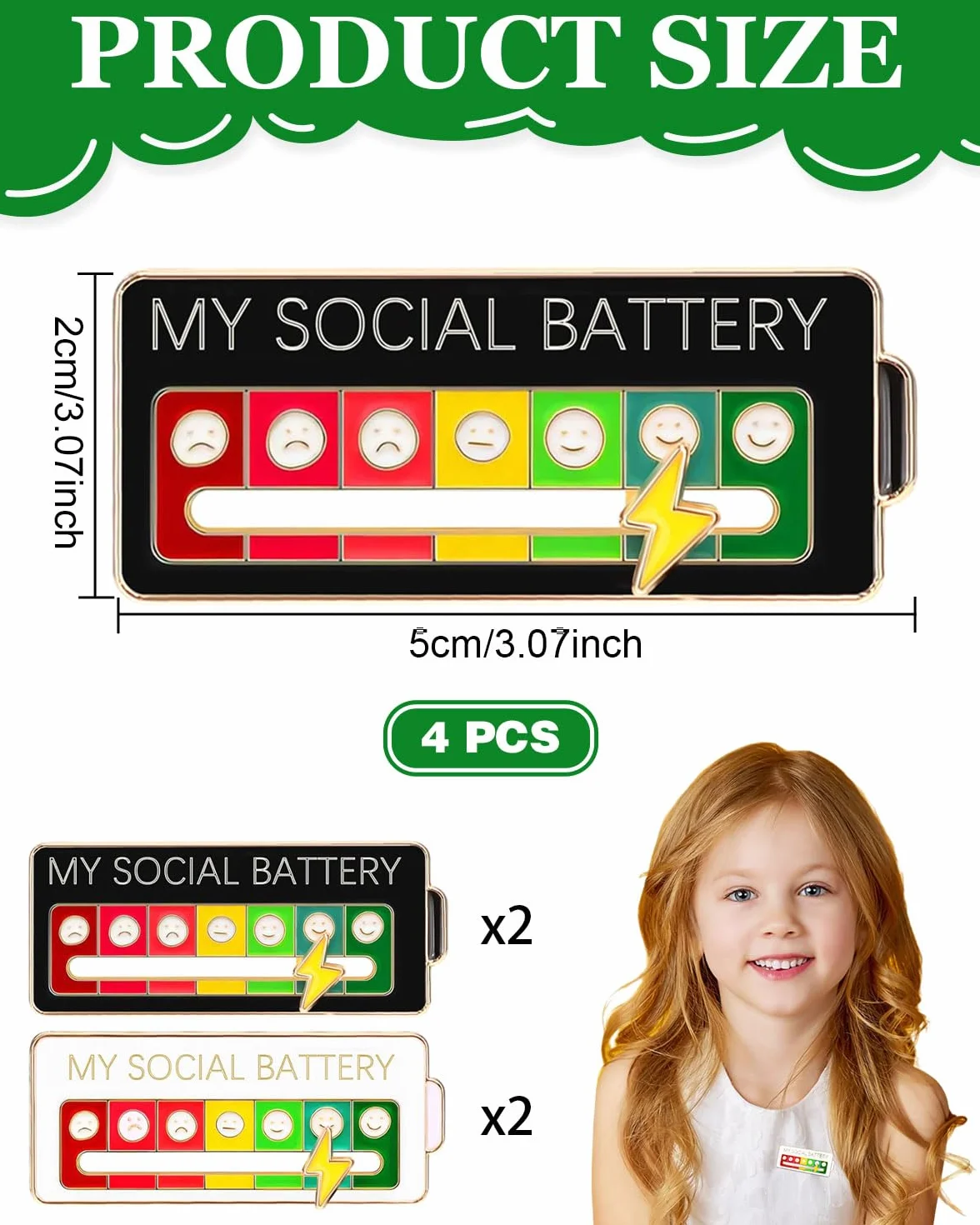 4 szt. Social Battery Pin, Suwak Social Battery Badge, My Social Baterie Pin My Social Pin Social Pin Bateria Social Pin 7 dni, czarny + biały, A