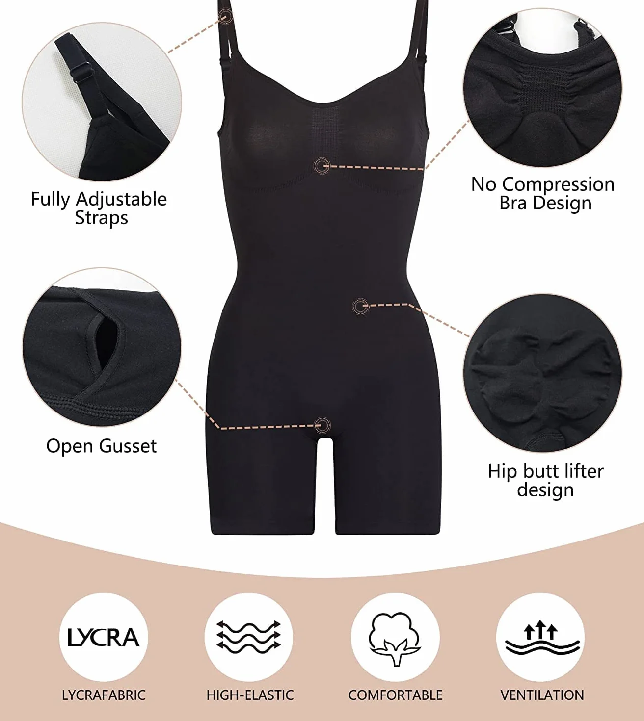 SHAPERX Bielizna modelująca dla kobiet, body wyszczuplające brzuch, podnoszące pośladki, szorty modelujące całe ciało, jednoczęściowe, Czarny, S-M