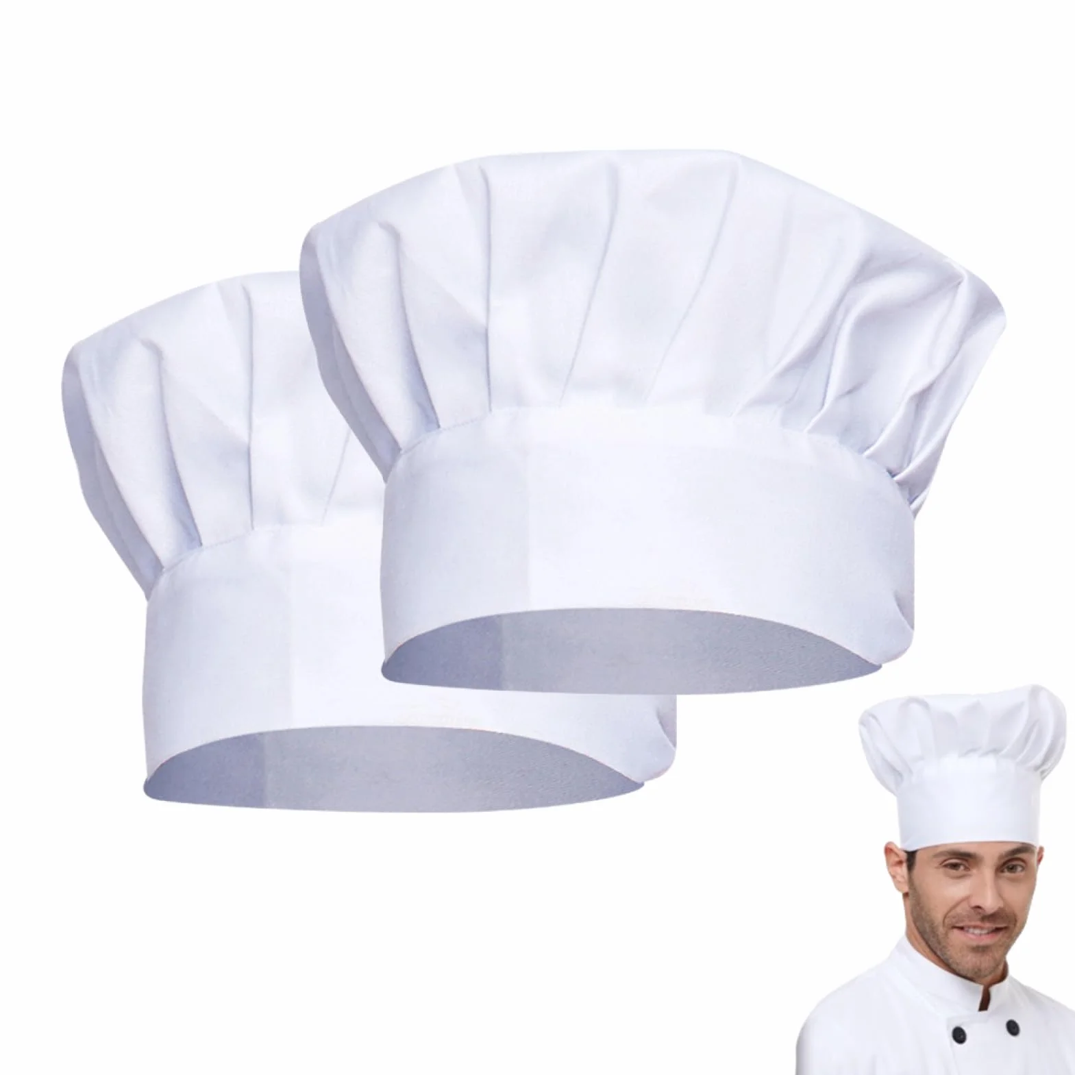 2 białe czapki kucharskie, regulowane czapki kucharskie, uniseks, dla dorosłych, do restauracji, gotowania, grillowania, biały, L
