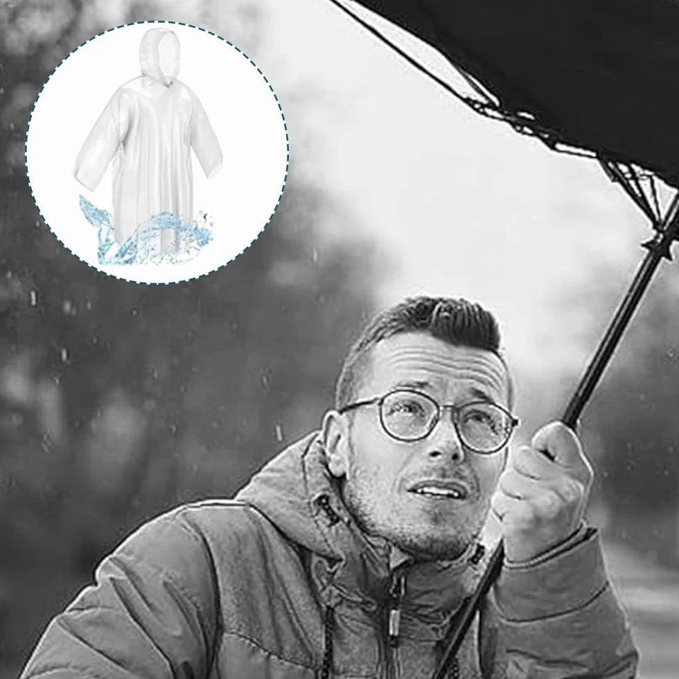 10 sztuk przezroczystych ponczo przeciwdeszczowych, jednorazowe ponczo przeciwdeszczowe dla kobiet i mężczyzn, ponczo przeciwdeszczowe z kapturem i elastycznym mankietem, wodoszczelne peleryny