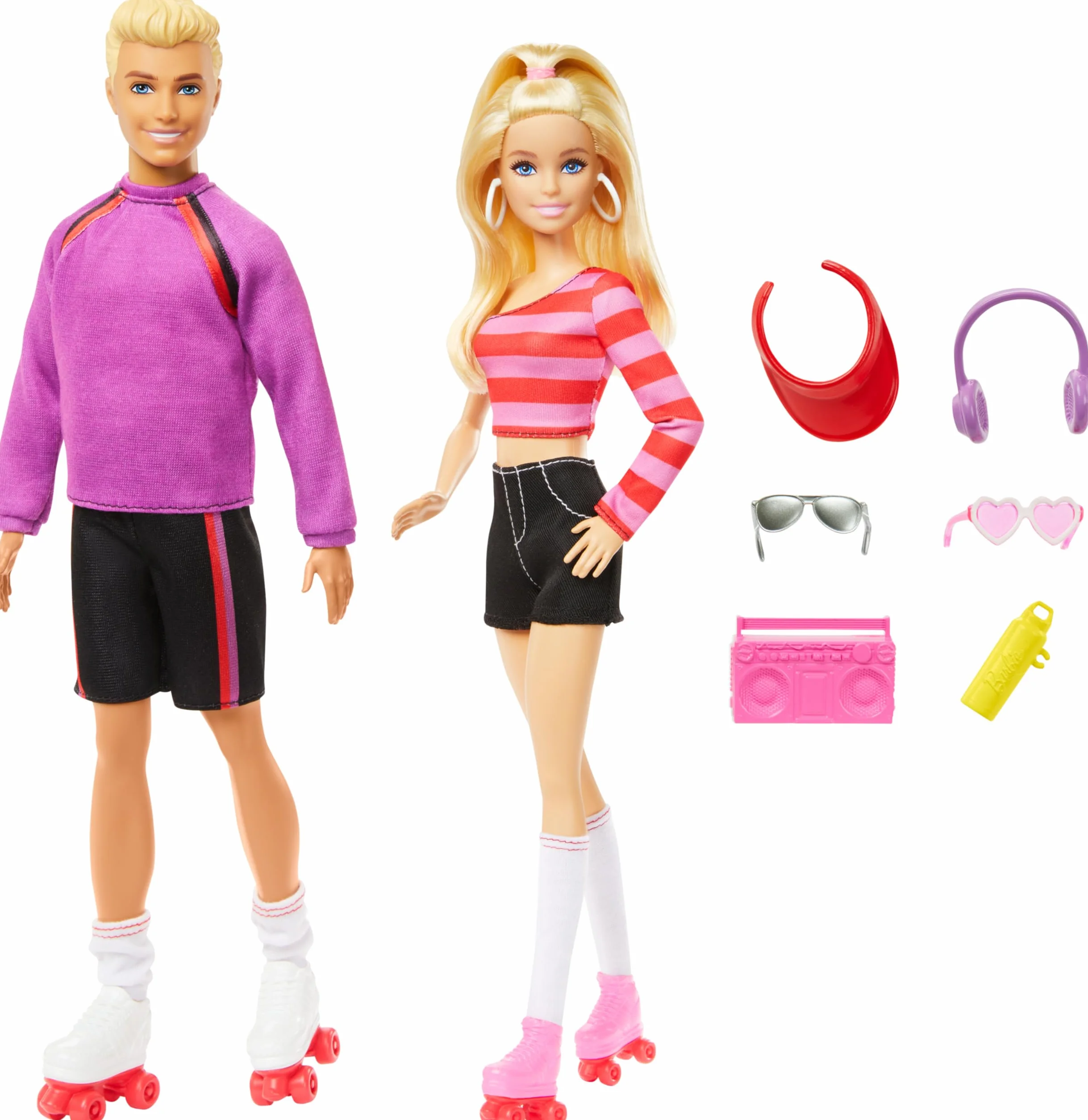 Barbie Fashionistas Barbie i Ken na wrotkach 65 rocznica Zestaw z 2 lalkami i 6 akcesoriami, HXK90