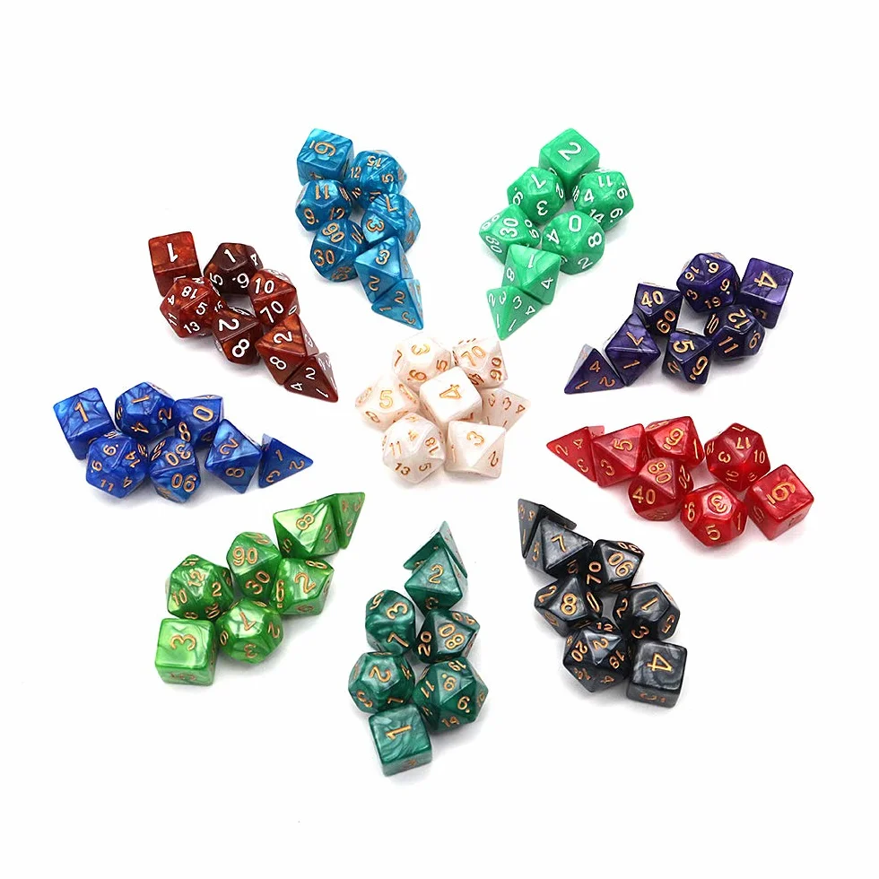DollaTek Zestaw ko?ci wielo?ciennych 10 kompletnych zestawów ko?ci (70 sztuk) D4 D6 D8 D10 D% D12 D20 kompatybilne z Dungeons and Dragons DND RPG MTG gry sto?owe