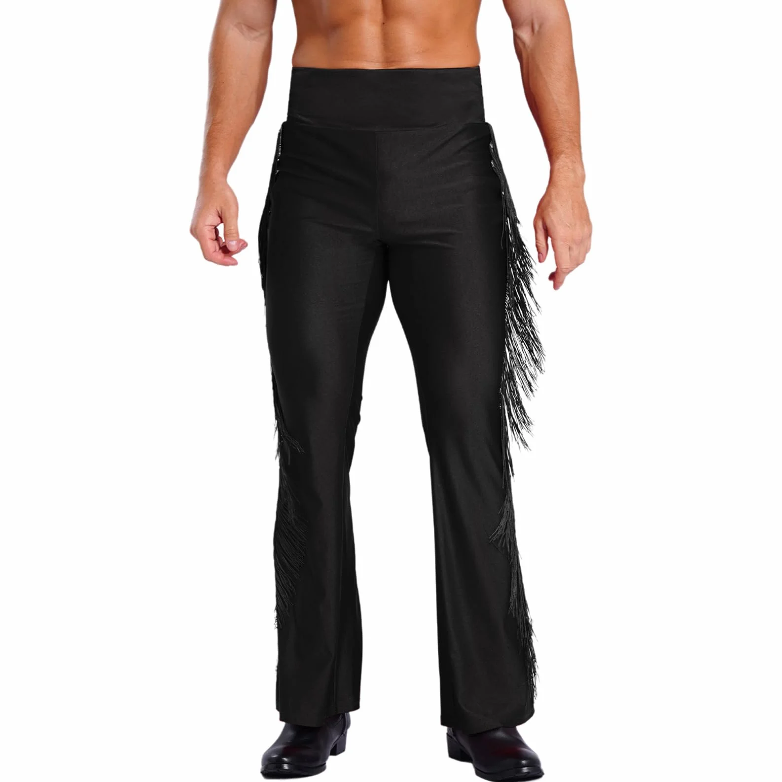 ranrann Męskie spodnie do tańca latynoskiego w kratę Rozkloszowane spodnie z wysokim stanem Disco Tango Tango Dancewear