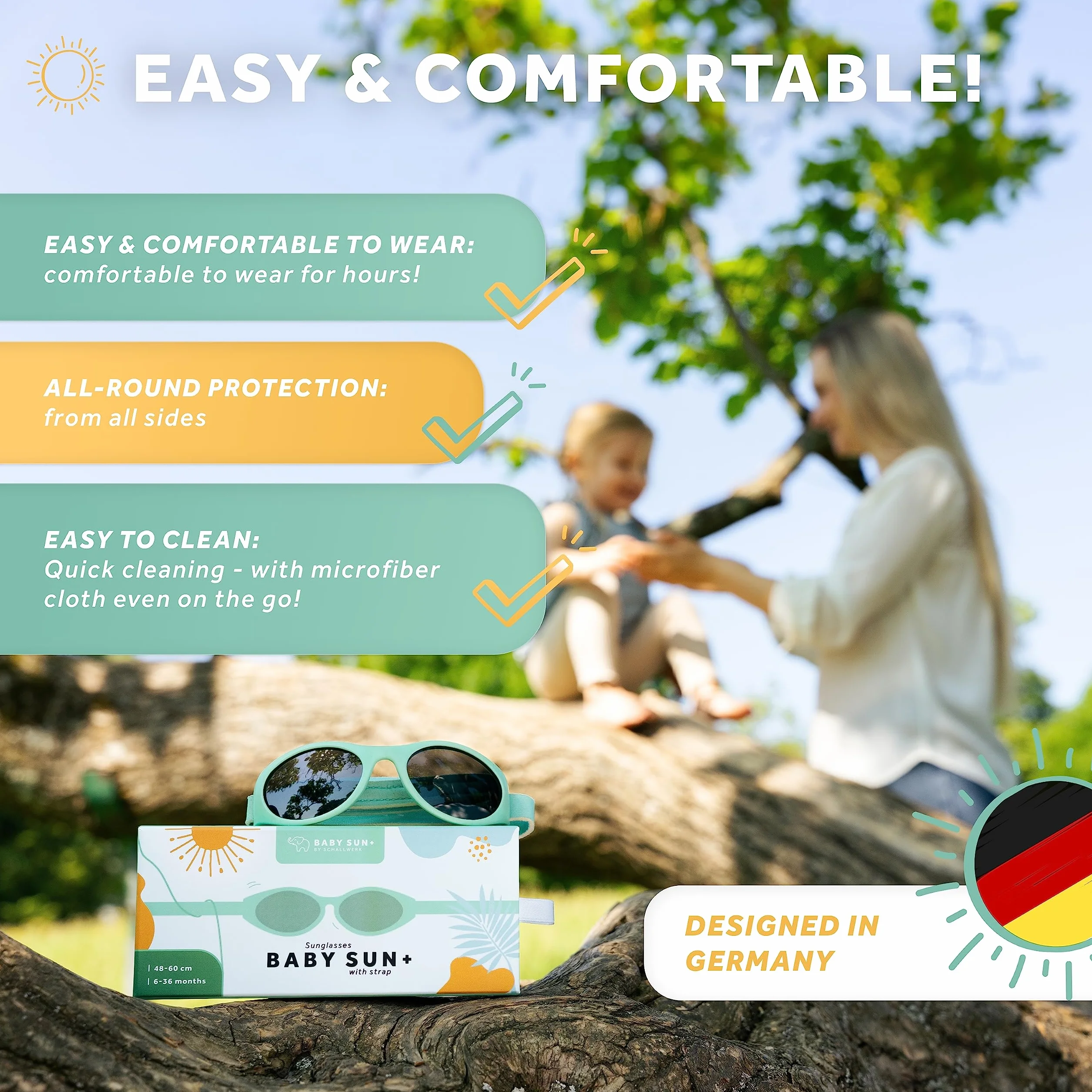 Schallwerk ® Baby Sun+ wysokiej jakości okulary przeciwsłoneczne dla dzieci w wieku 6-36 miesięcy – dziecięce okulary przeciwsłoneczne – okulary przeciwsłoneczne dla dzieci w wieku 1 roku – okulary