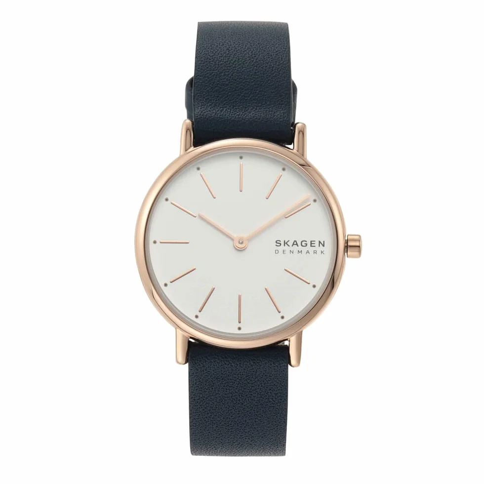 Skagen Signatur Lille Zegarek dla kobiet, Kwarcowy dwuwskazówkowy mechanizm w kolorze różowego złota z paskiem ze stali szlachetnej lub skóry