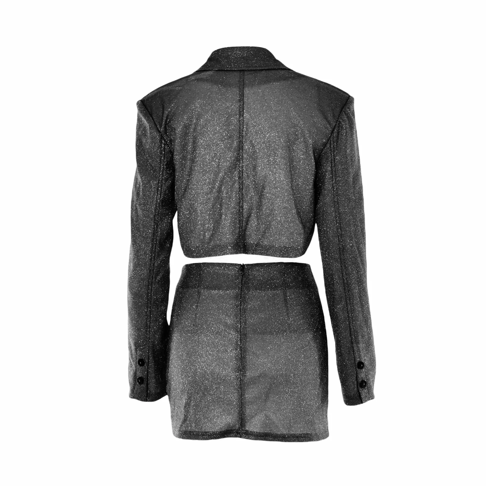 Damski garnitur biznesowy, 2 sztuki, stroje z długim rękawem, seksowna brokatowa marynarka, krótki top, mini spódniczki, modny zestaw, streetwear