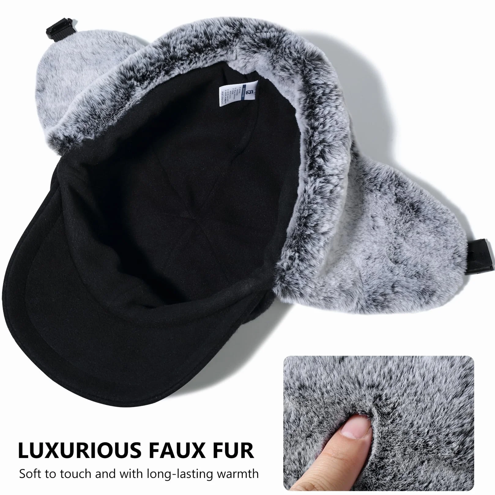 GADIEMKENSD Zimowa wełniana czapka baseballowa unisex z klapkami na uszy ze sztucznego futra, czapka traperska z odblaskową linią