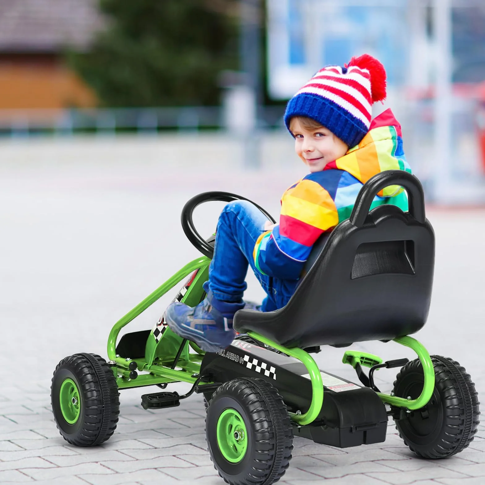 COSTWAY Gokart z regulowanym siedziskiem, gokart z hamulcem ręcznym, obciążenie do 30 kg, pedały Go Cart, pojazd pedałowy, pojazd dla dzieci od 3 lat (zielony)