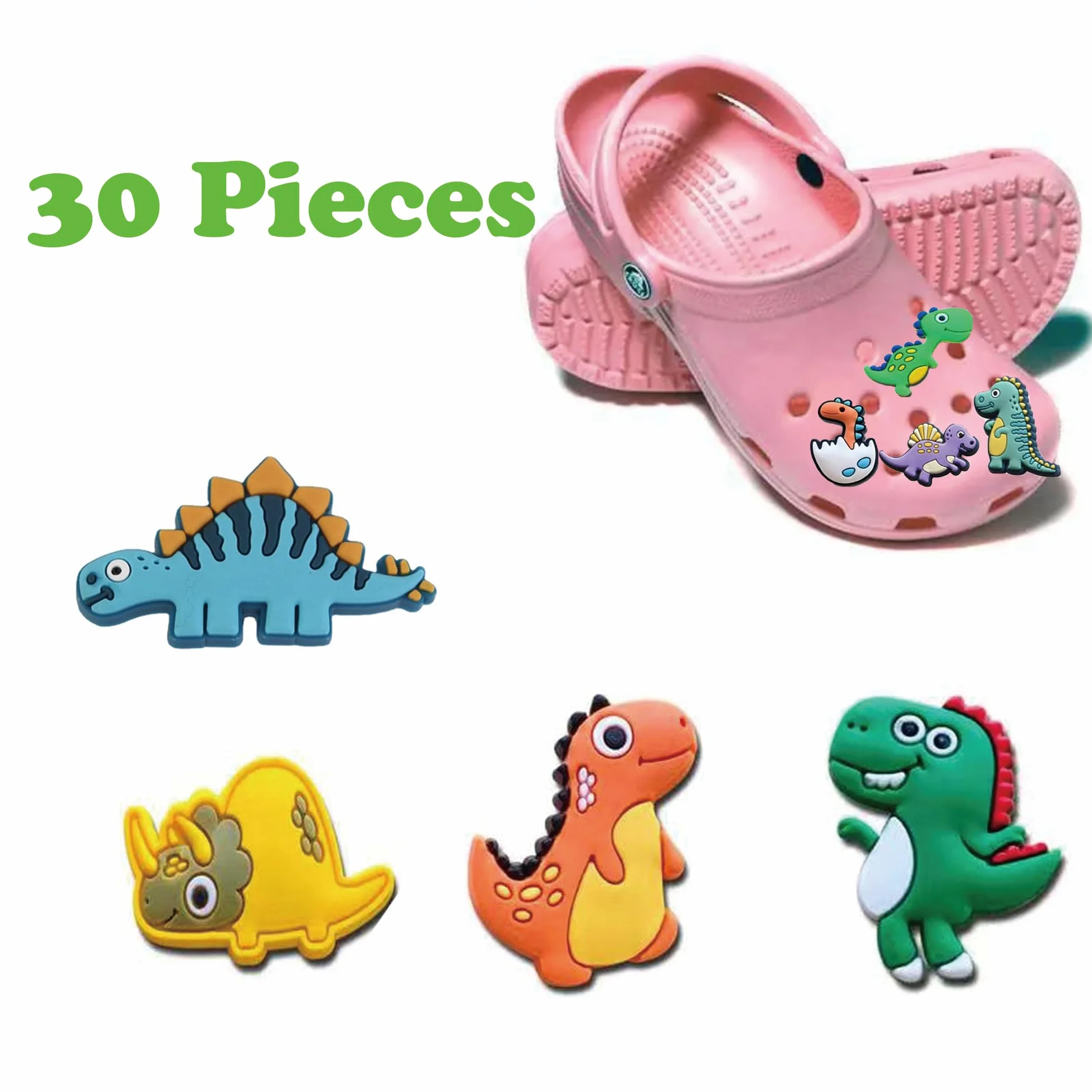 30 sztuk kolczyków do butów z dinozaurami, ozdoby do butów, kreskówkowa dekoracja butów, przypinki do butów, zdejmowane akcesoria dekoracyjne dla dzieci, młodzieży i dorosłych