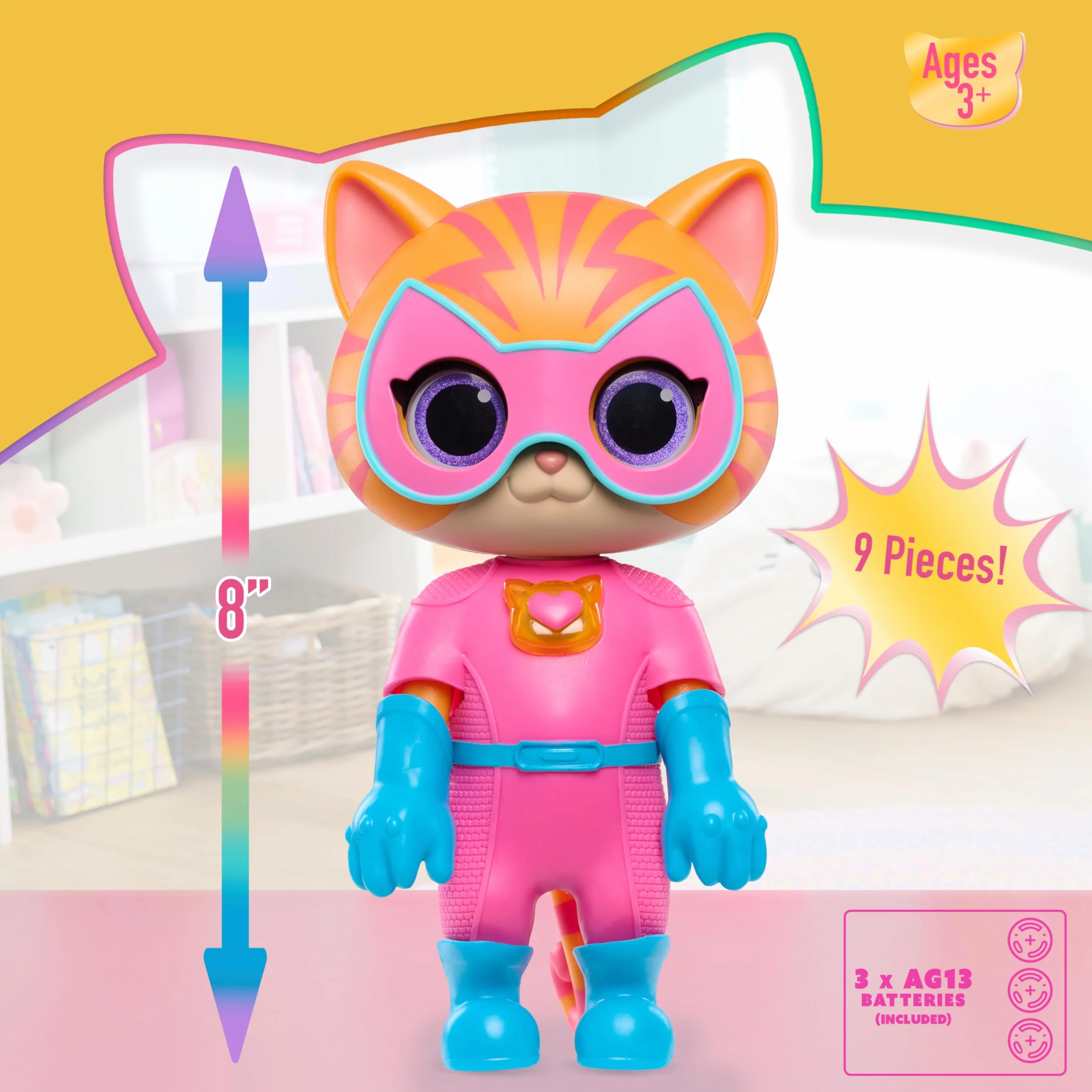 Just Play Disney Junior SuperKitties Cat-Tastic figurka świetlna i przekształcane dźwięki dla dzieci w wieku od 3 lat