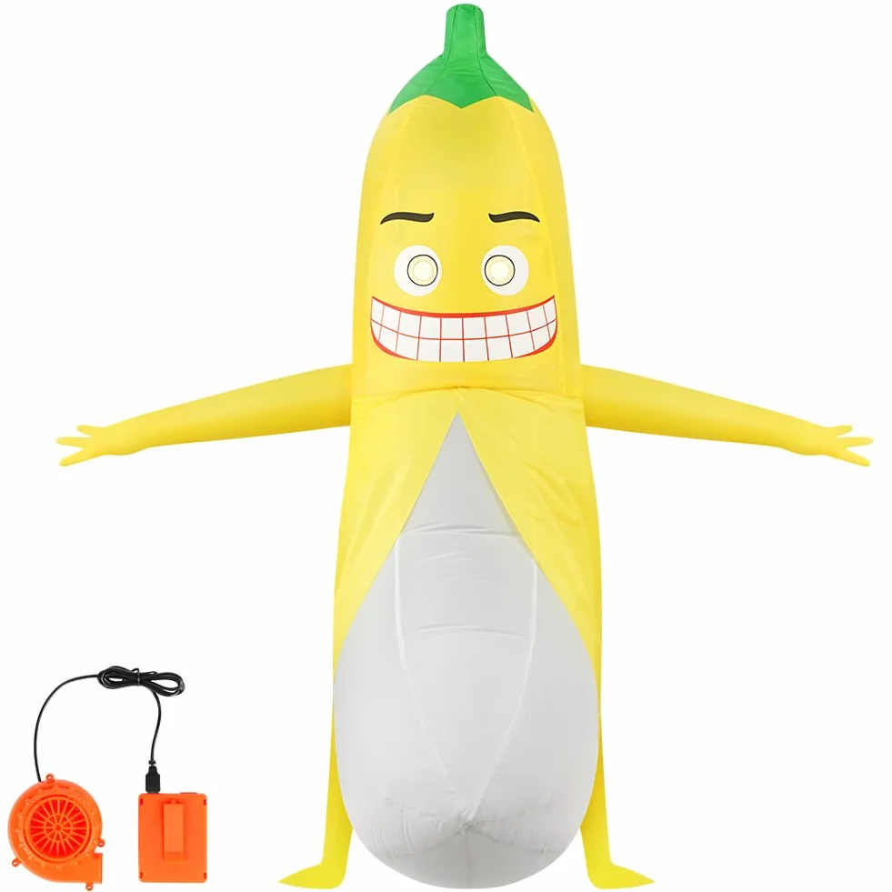 Kostium bananowy, nadmuchiwany kostium bananowy dla dorosłych z zamkiem błyskawicznym, nadmuchiwana odzież ze złego banana dla dorosłych, kostiumy halloweenowe na imprezę, karnawał i Boże