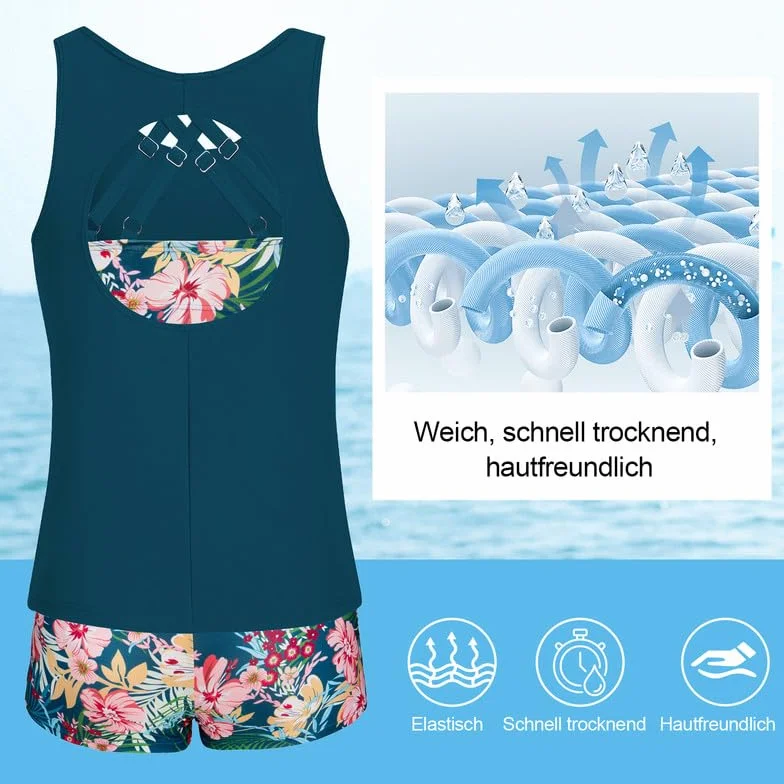 JASAMBAC 3-częściowy damski tankini wyszczuplający brzuch, push up bikini i szorty kąpielowe z wysokim stanem, proste stroje kąpielowe, damski sportowy strój kąpielowy,