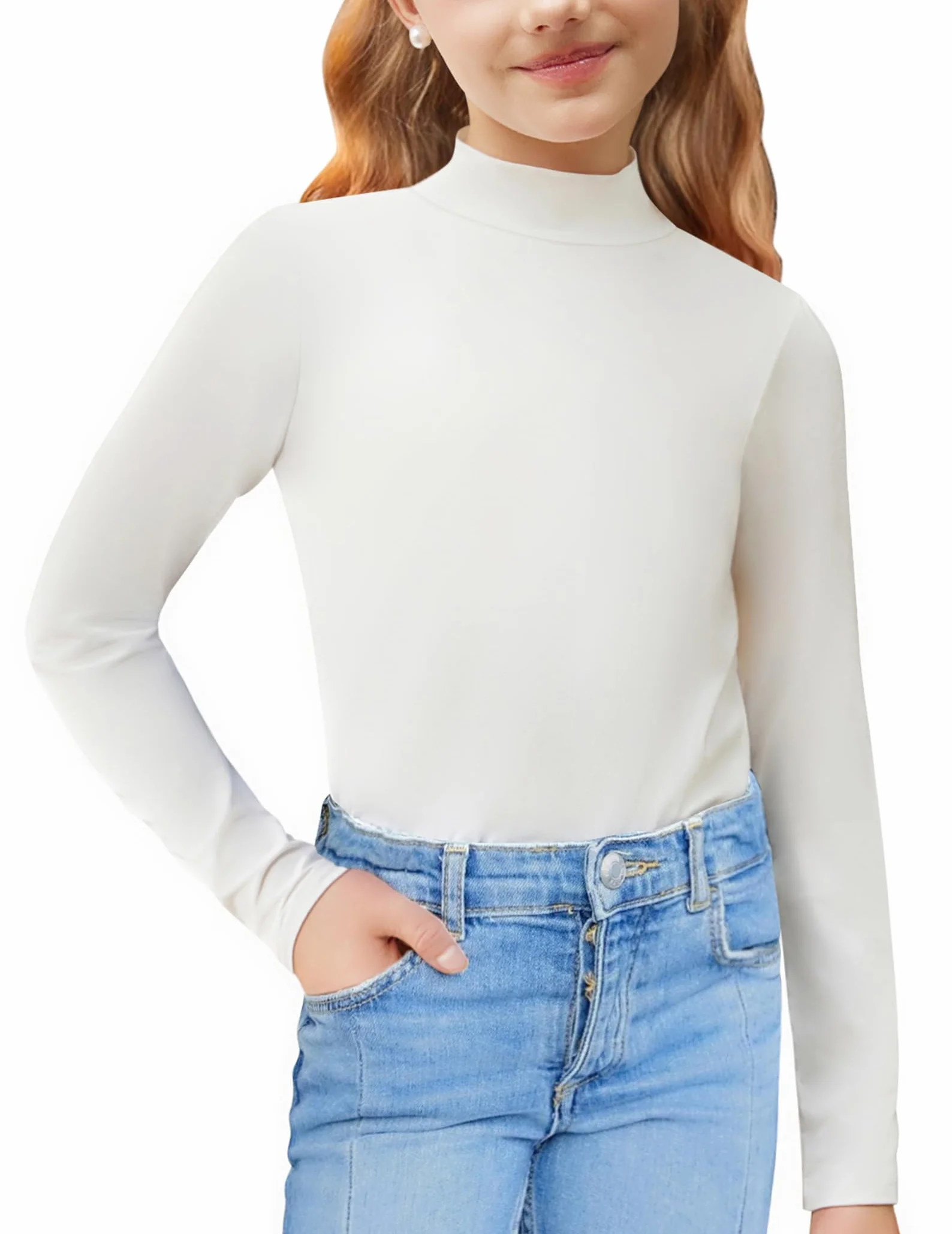 Arshiner Dziewczęca koszula z długim rękawem golf podkoszulki codzienne topy slim pulower unisex topy 3-12 lat
