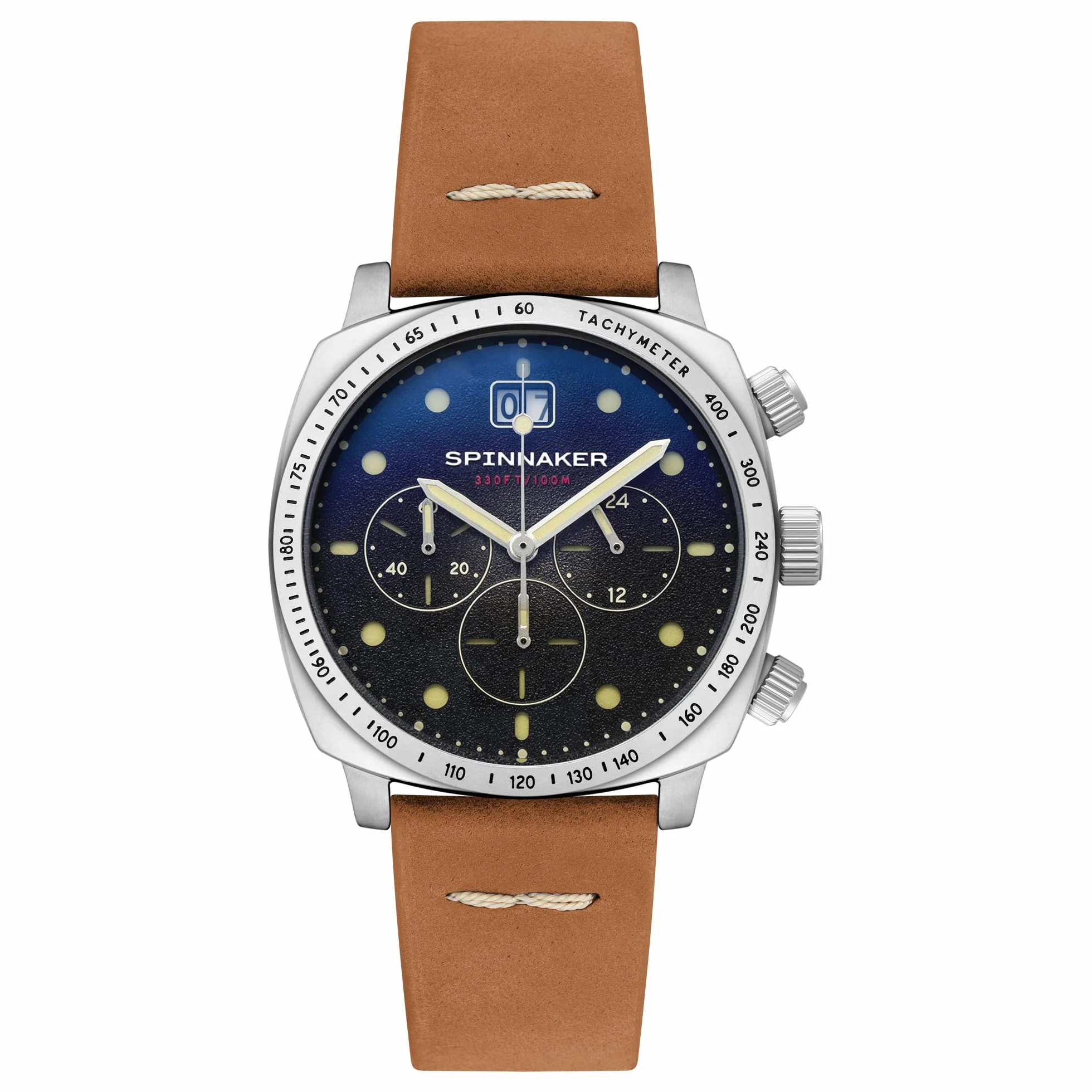 Spinnaker Męski zegarek Hull - chronograf - data - okrągła obudowa - stal nierdzewna - czarna tarcza - brązowy skórzany pasek - SP-5068-01, zielony, pasek