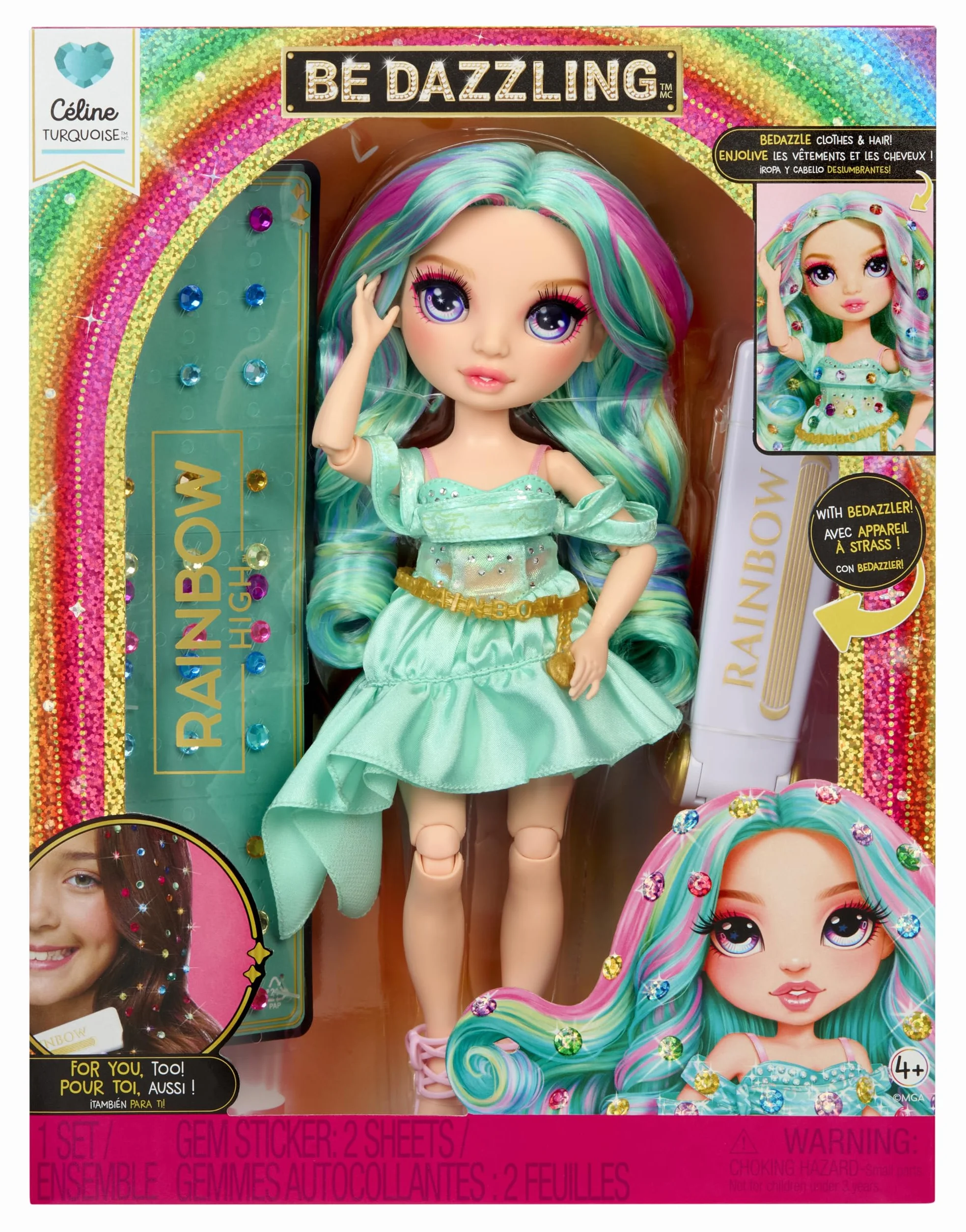 Rainbow High Be Dazzling - Celine Turquoise - 28 cm Turkusowa Modna Lalka z Narzędziem do Ozdabiania, Błyszczącymi Kryształkami i Akcesoriami do Stylizacji
