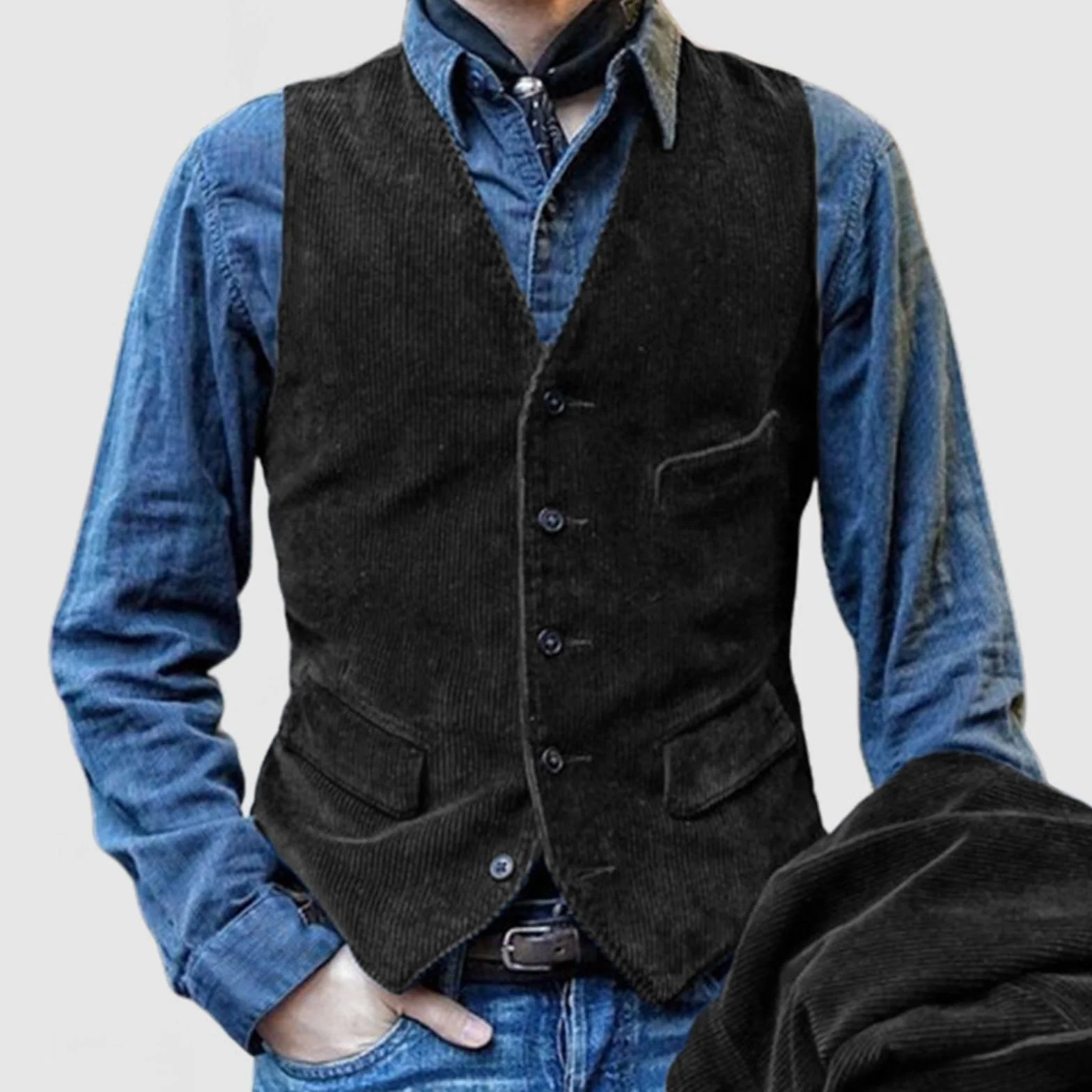 Męska kamizelka sztruksowa w stylu retro, na co dzień, slim fit, jednorzędowa kamizelka z dekoltem w serek, retro i na co dzień