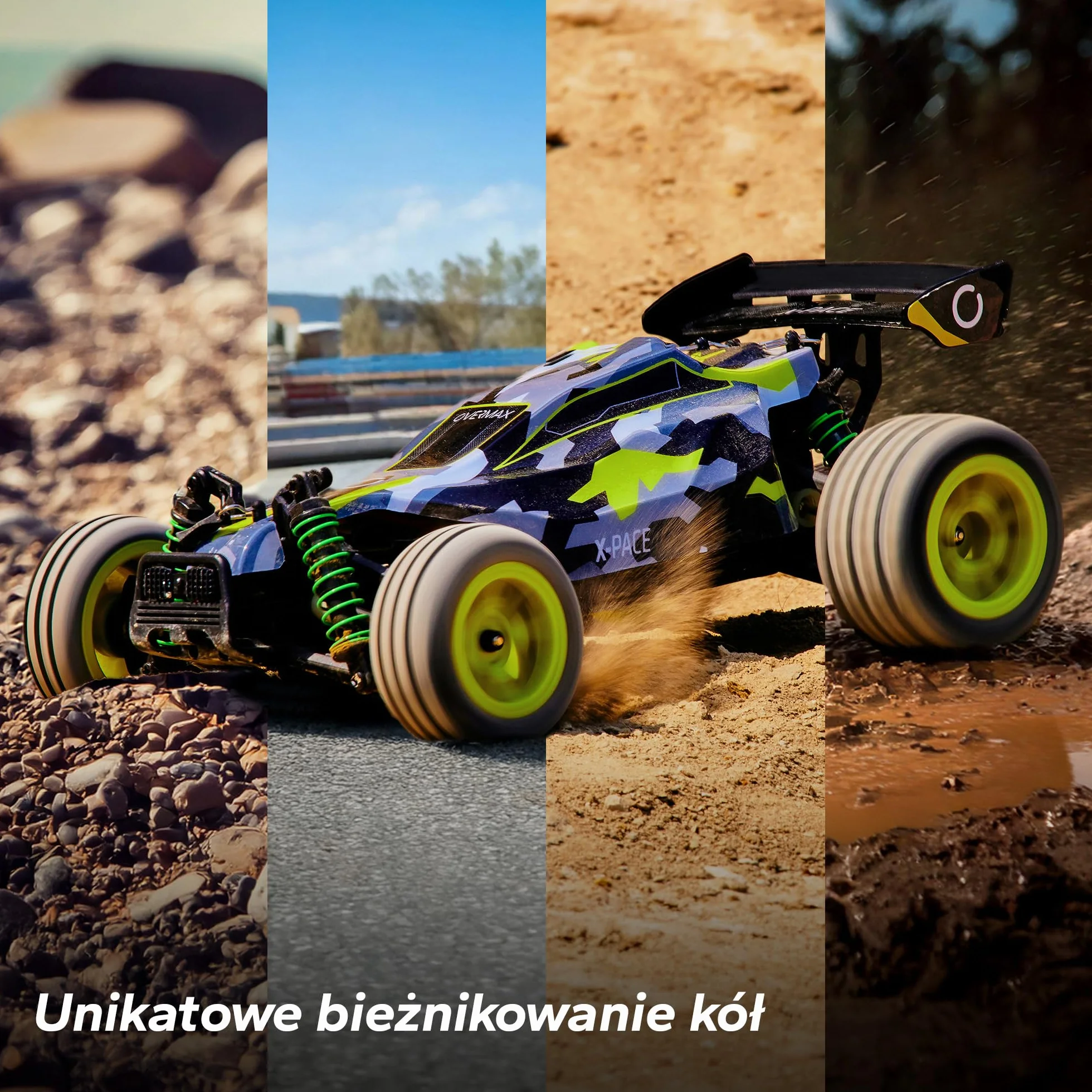 Samochód Zdalnie Sterowany OVERMAX X-Pace 4x4, Skala 1:18, Prędkość 45km/h, Zasięg 100m, Bateria Li-ion 850mAh, LED, Niezależne Zawieszenie, Wyczynowe Opony