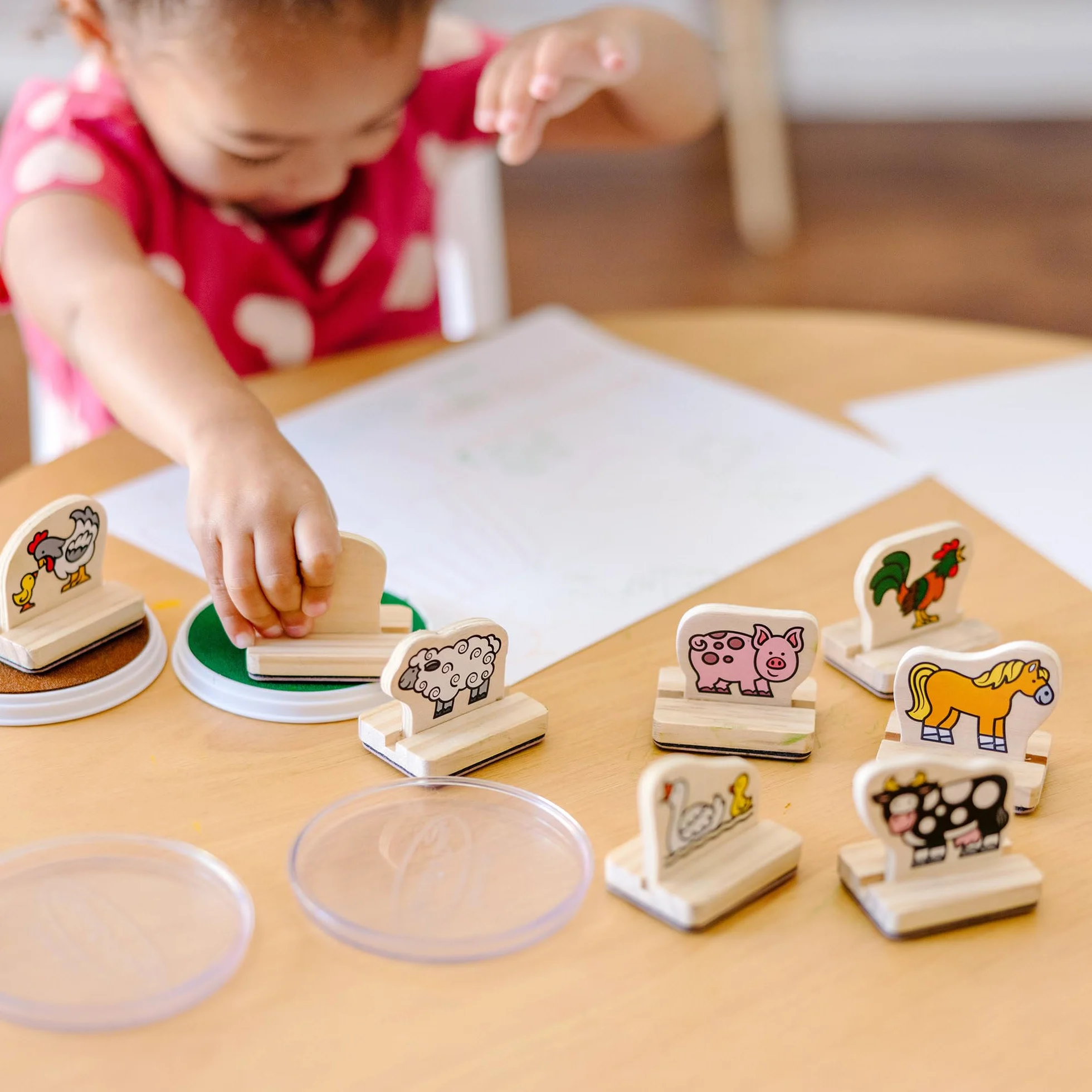 Melissa & Doug My First Wooden Stamp Set - Farm Animals Zestaw Drewnianych Pieczątek, Wielokolorowy, 8 Pieczątek