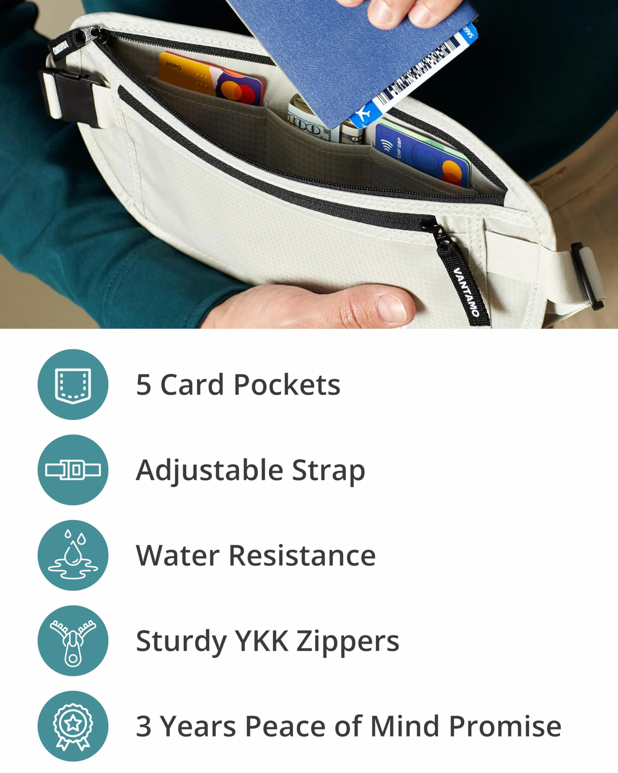 Pas na pieniądze do podróży – saszetka bezpieczeństwa na telefon, pieniądze, paszport i nie tylko z ochroną RFID przed kradzieżą, wąska torba pod ubraniem, ukryta torba na portfel, uniseks podróżna