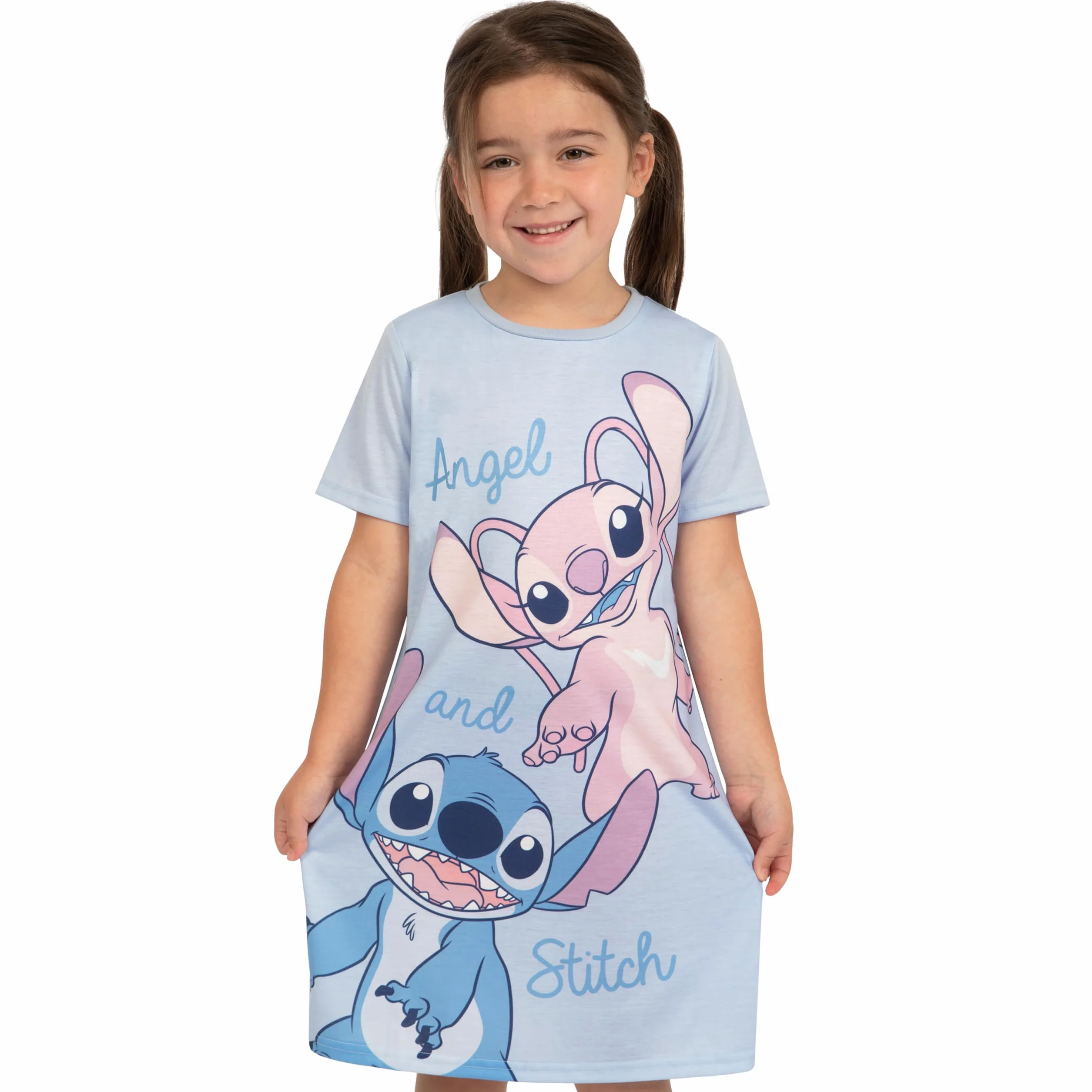 Disney Lilo i Stitch Koszula Nocna dla Dziewczynek | Angel i Stitch Koszula Nocna | Koszula Nocna z Krótkim Rękawem