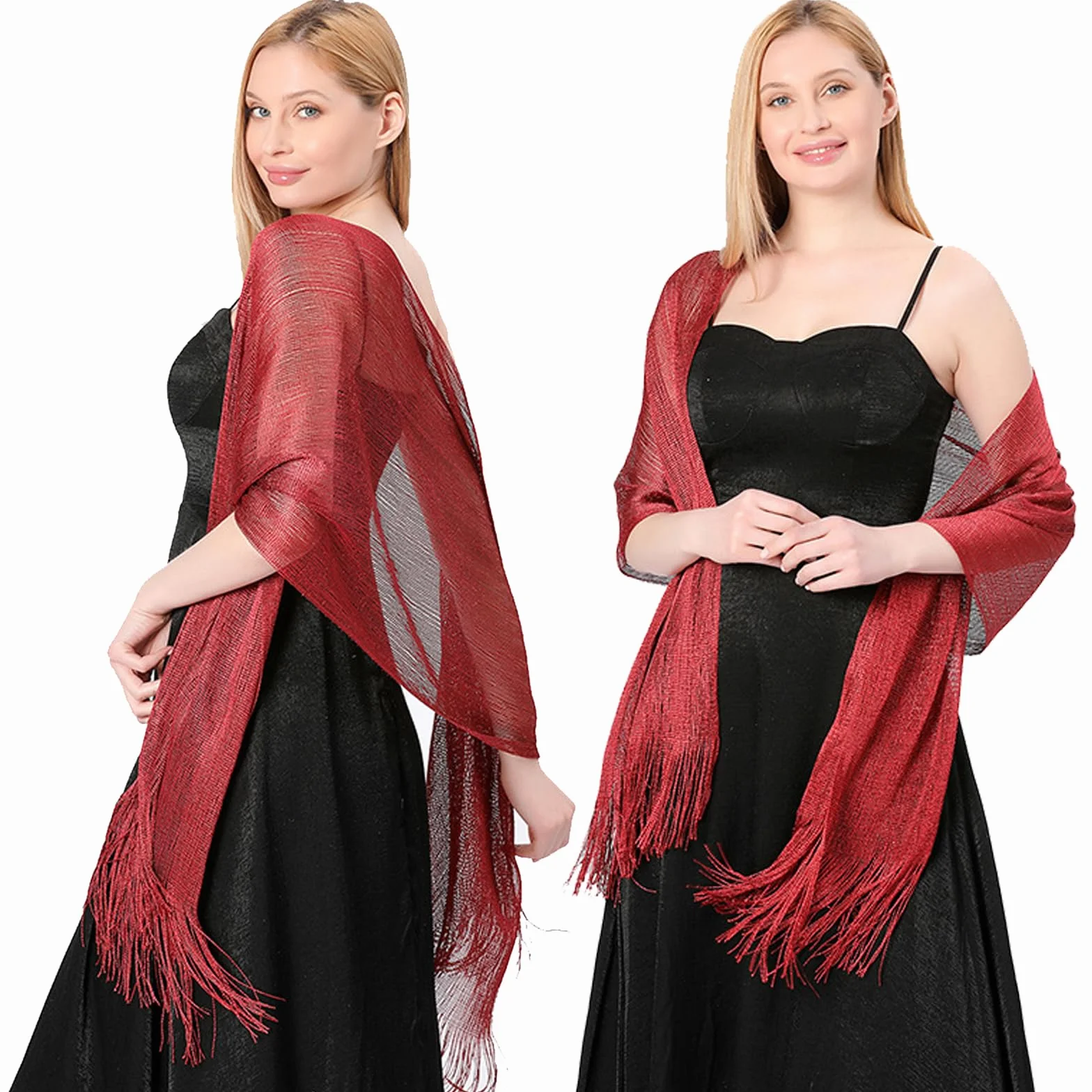 JSTHHTT 2-częściowy szal damski elegancki szal srebrny koc z frędzlami vintage metaliczny szal stuła błyszczący damski na wesele, wesele, przyjęcie dla panny młodej