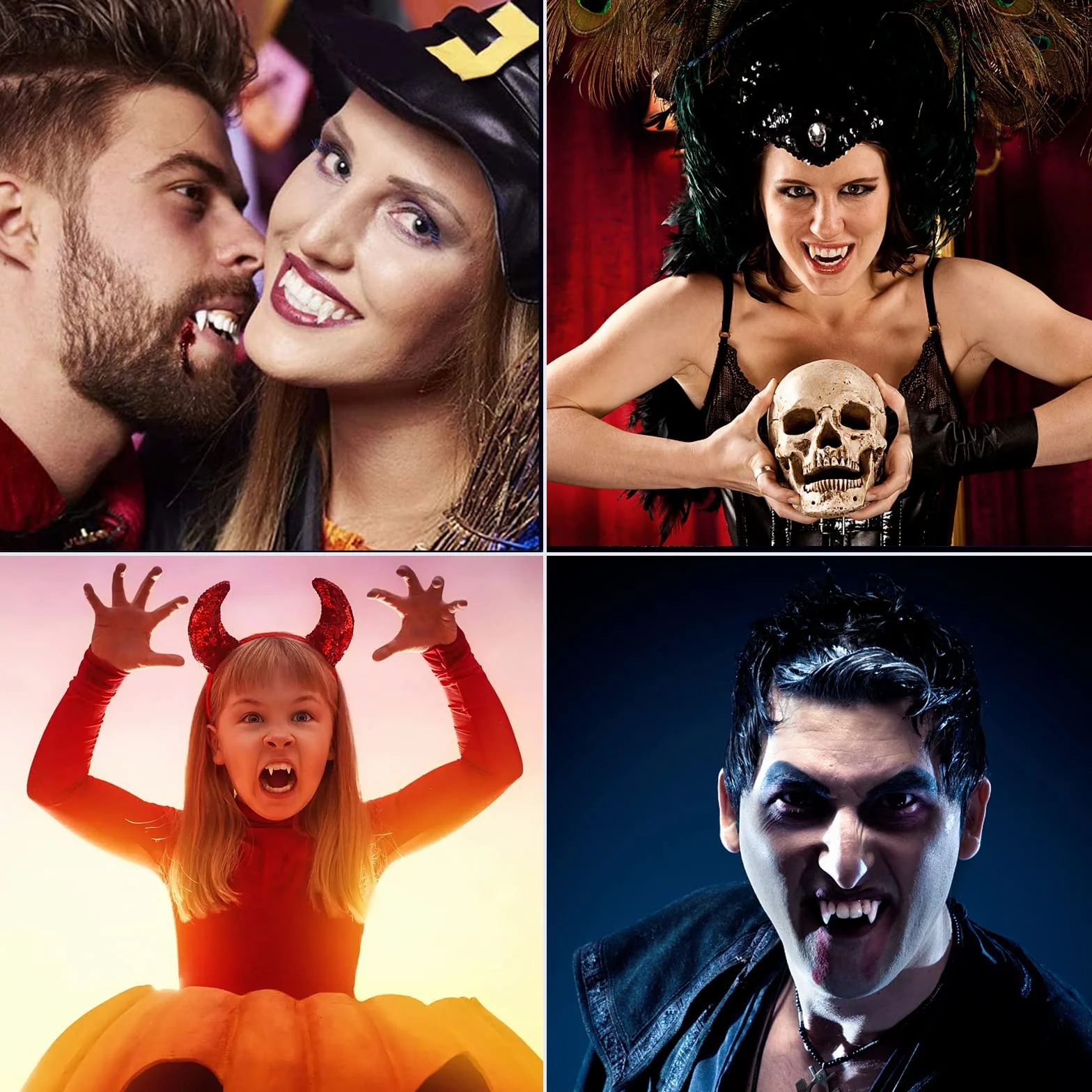 Zestaw 5 sztuk zębów wampira 4 rozmiary Niestandardowe kły wampira Sztuczne protezy zębowe z 1 rurką kleju w granulkach do zębów na Cosplay Party Halloween Party Rekwizyty zębowe