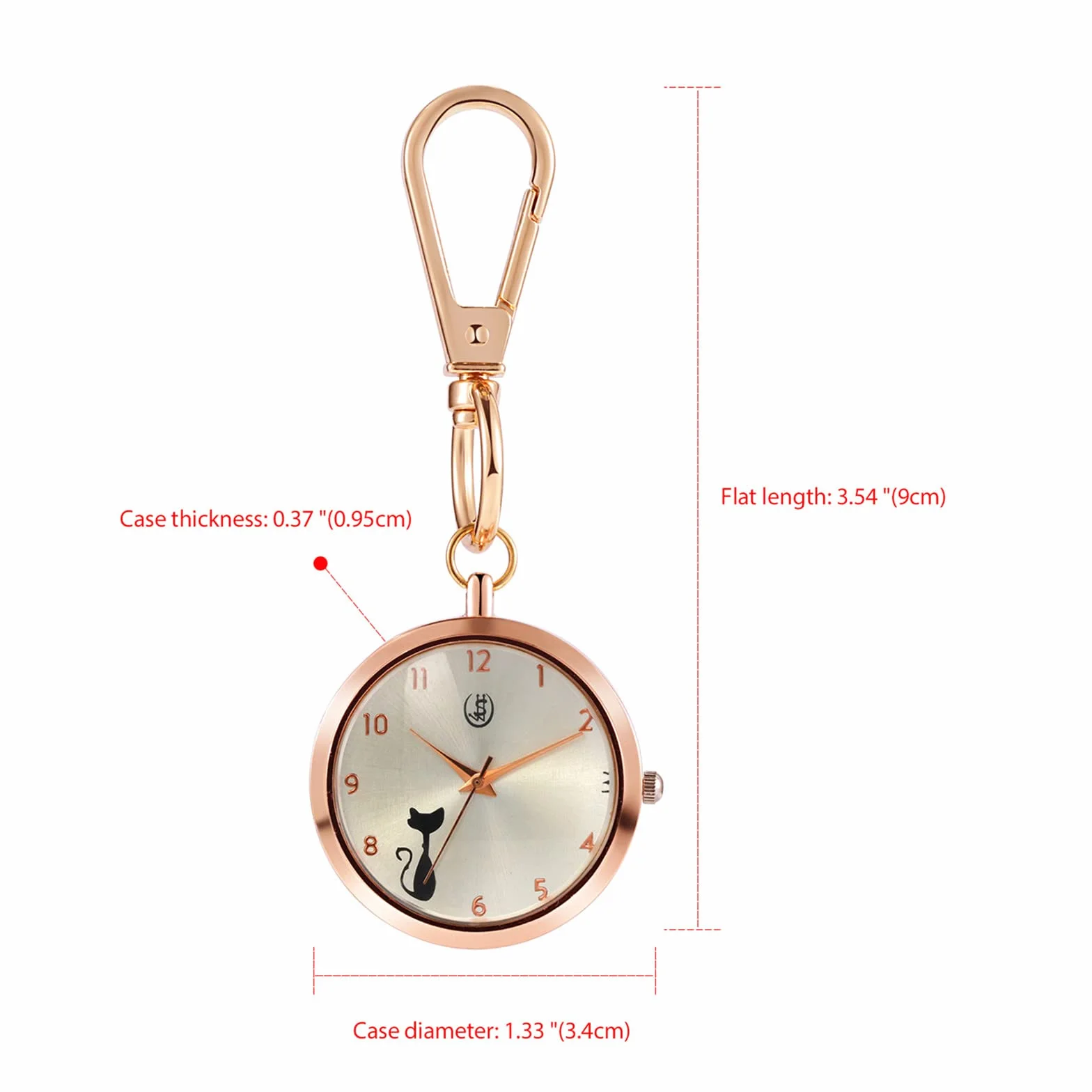 JewelryWe Nowość breloczek zegarek uroczy kot zwierzę brelok kwarcowy zegarek kieszonkowy FOB Clip-on Watch, dla mężczyzn kobiet, a, Nowoczesny