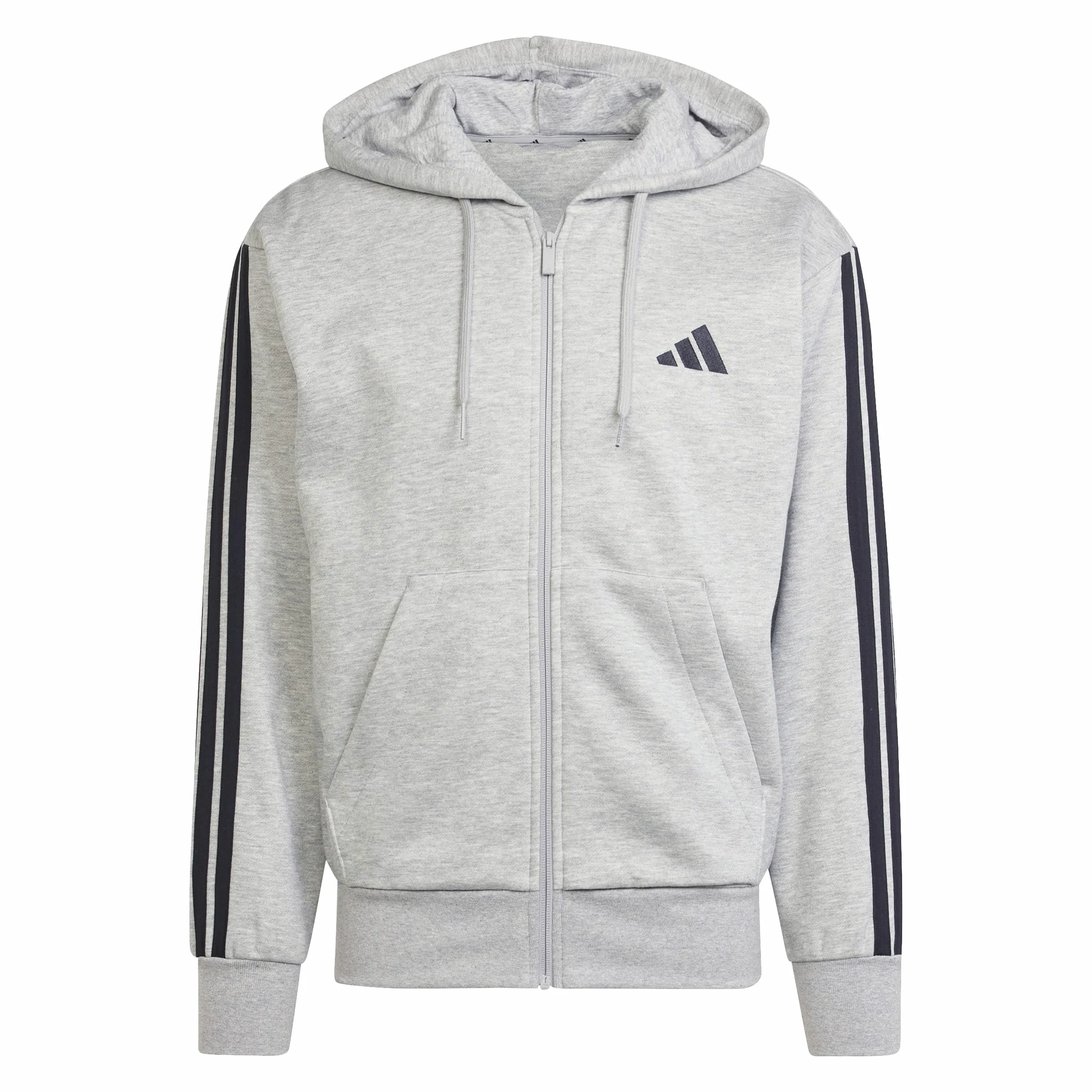 adidas Mężczyźni ESSENTIAL THREE STRIPES FLEECE ZIPPER HOODIE, medium grey heather/black, M
